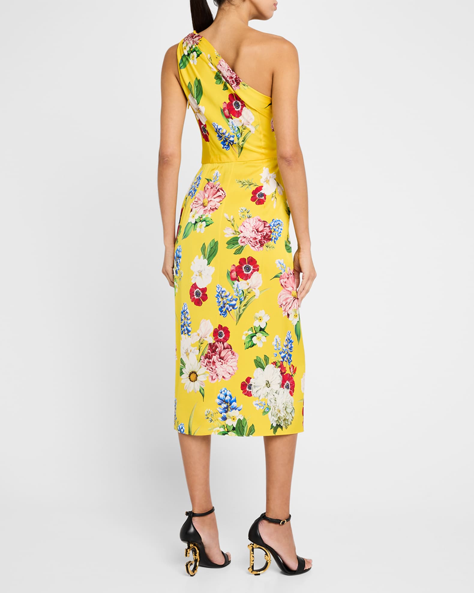 ワンピース Dolce&Gabbana Floral Midi Dress Floral silk-blend midi dress in black - Dolce Gabbana