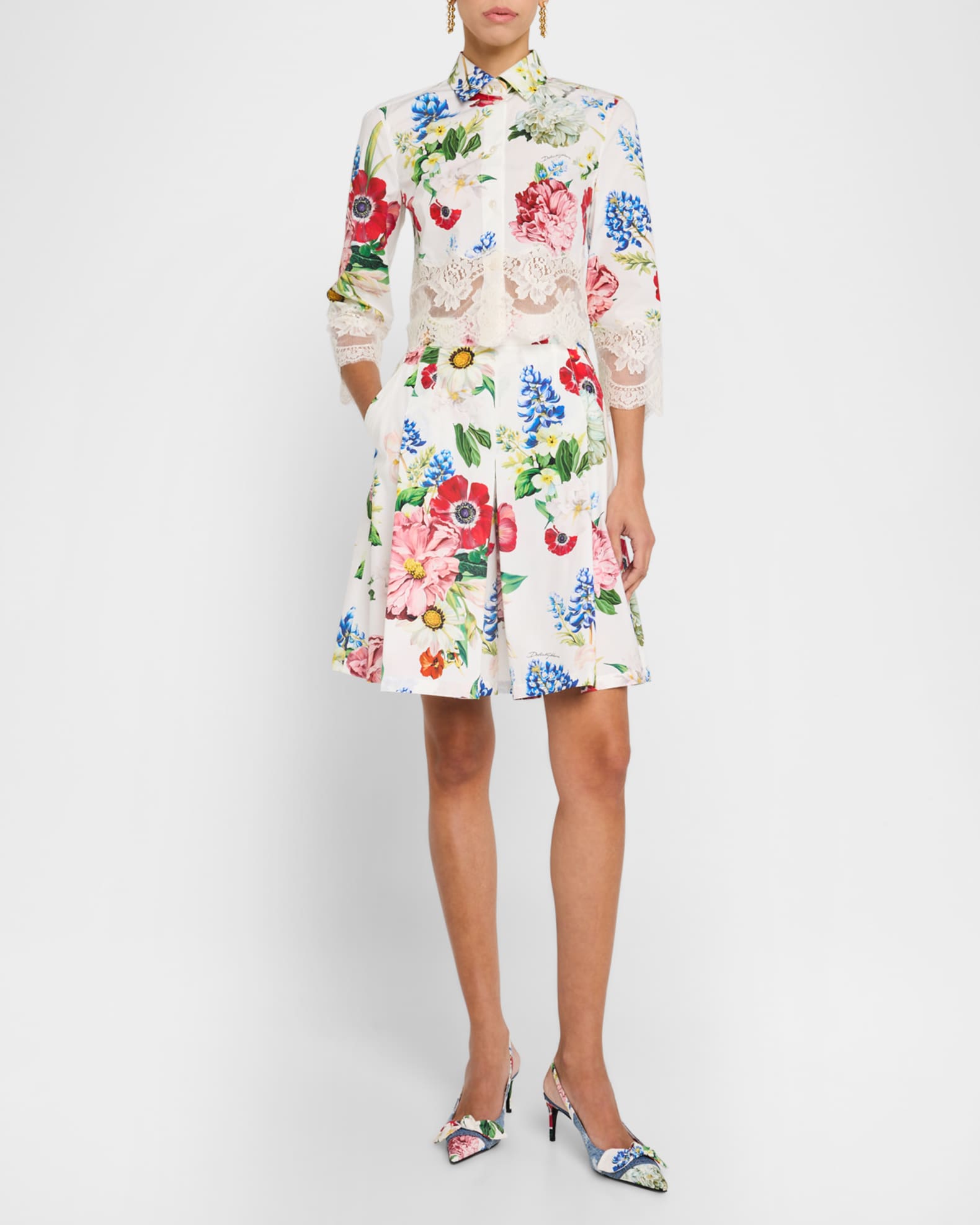 Floral Poplin Pleated Bermuda Shorts 1