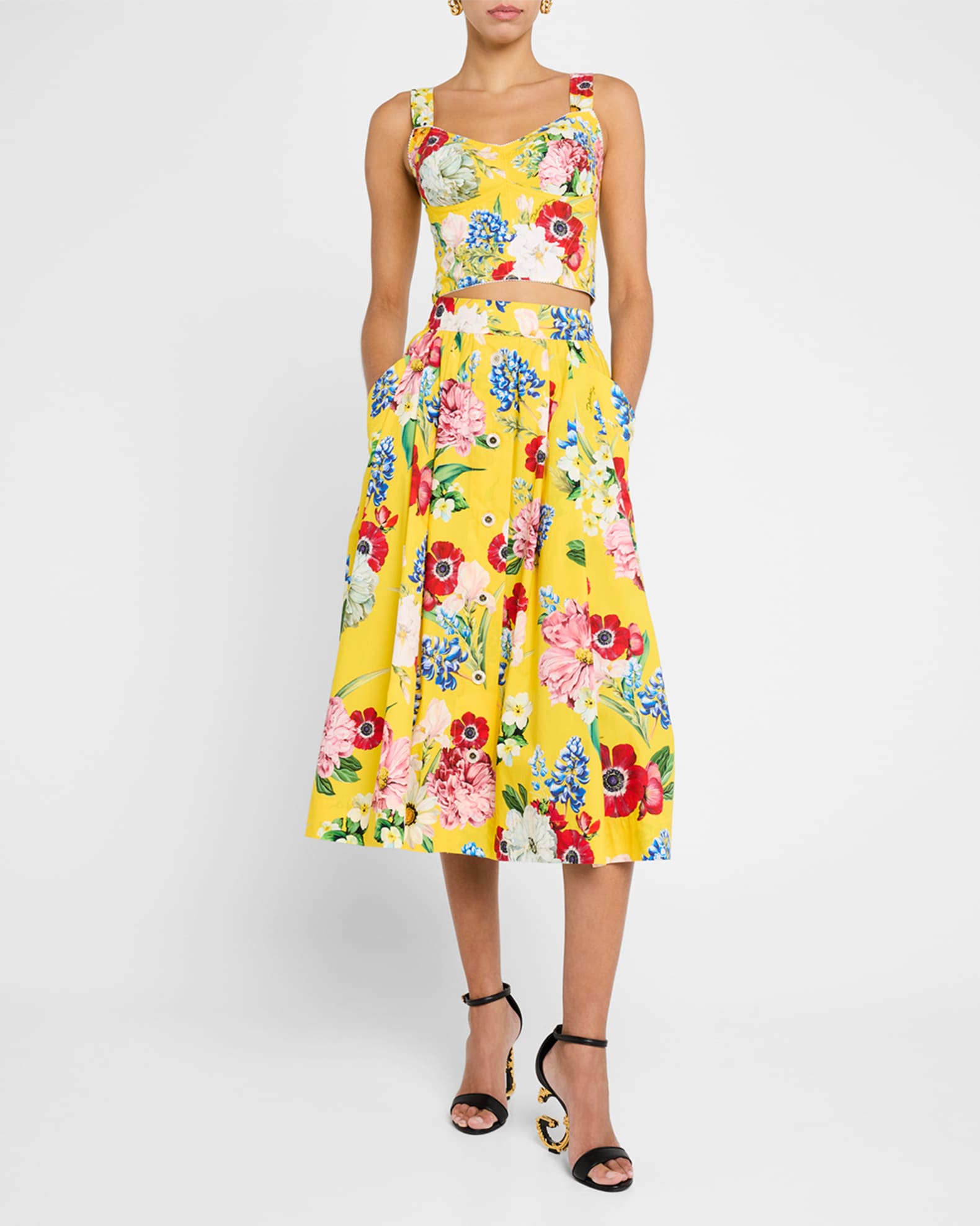 Floral Pleated Poplin Midi Skirt 1