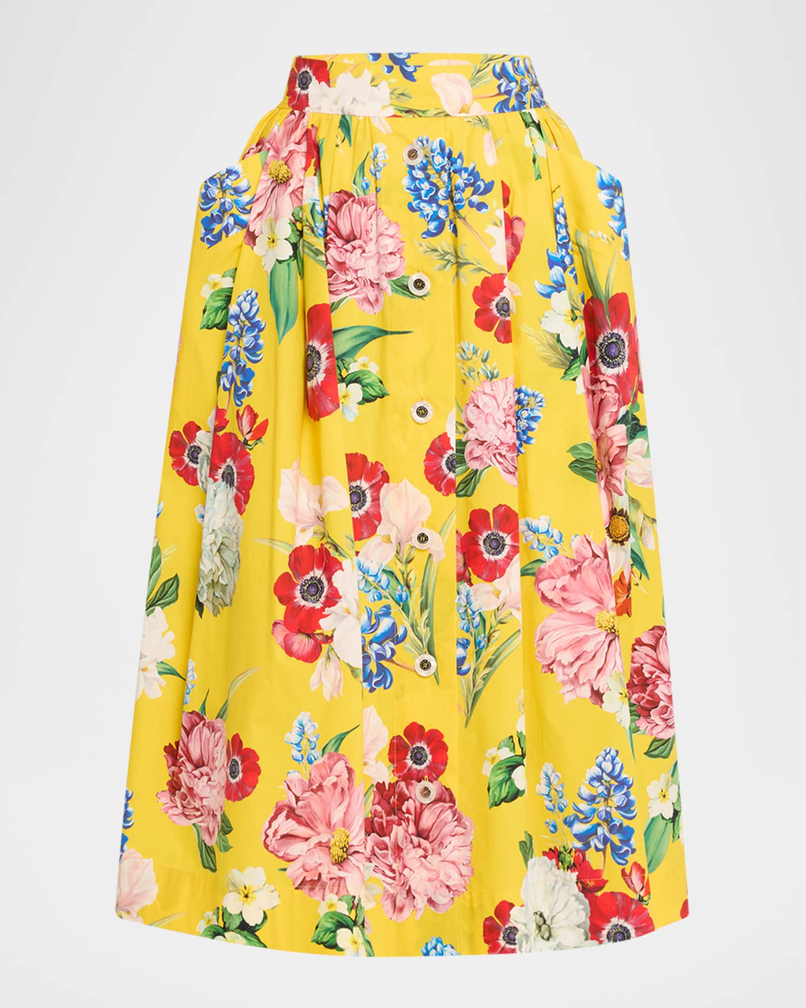Floral Pleated Poplin Midi Skirt 0