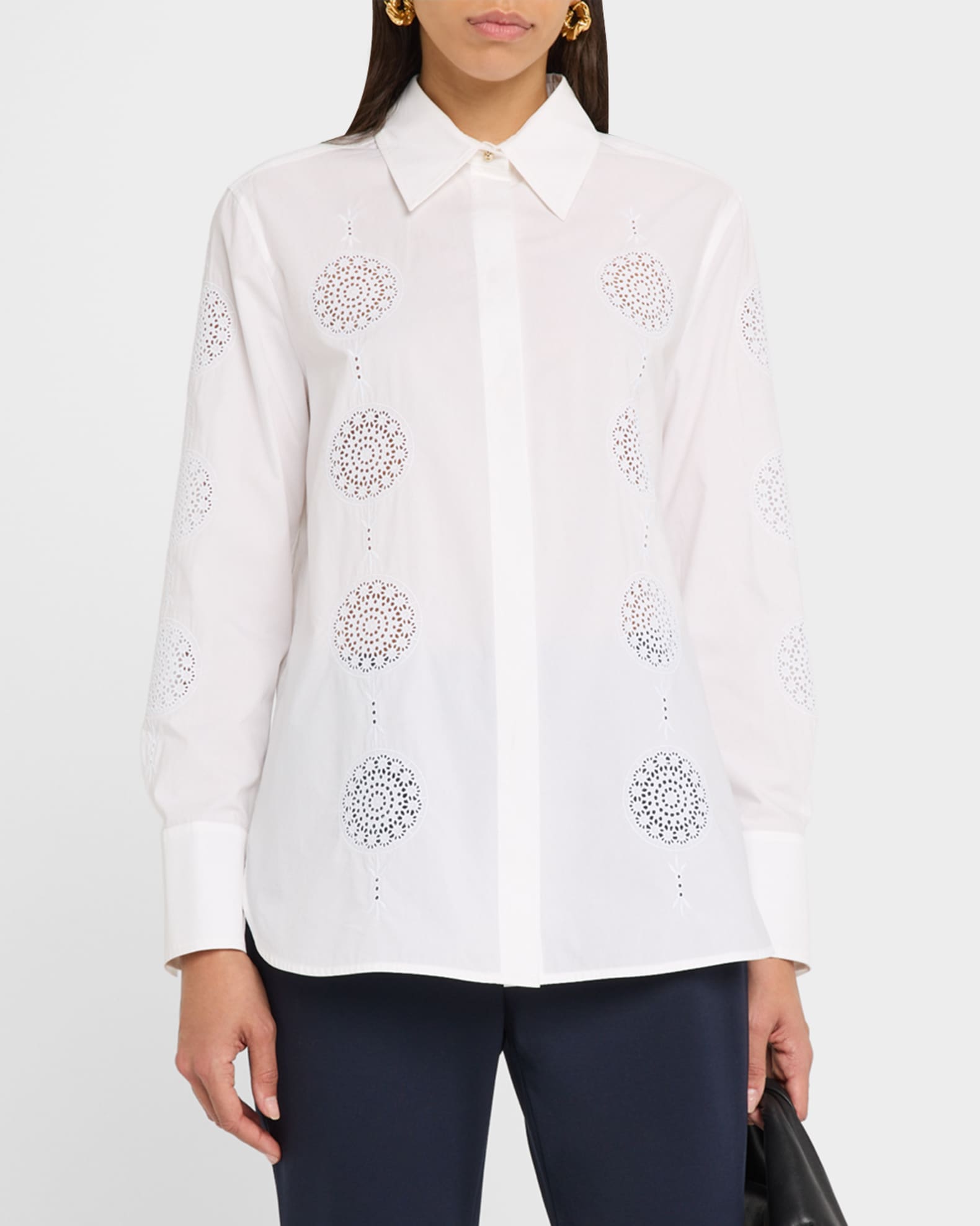 Max Mara Studio Sesia Button-Down Eyelet Shirt | Neiman Marcus
