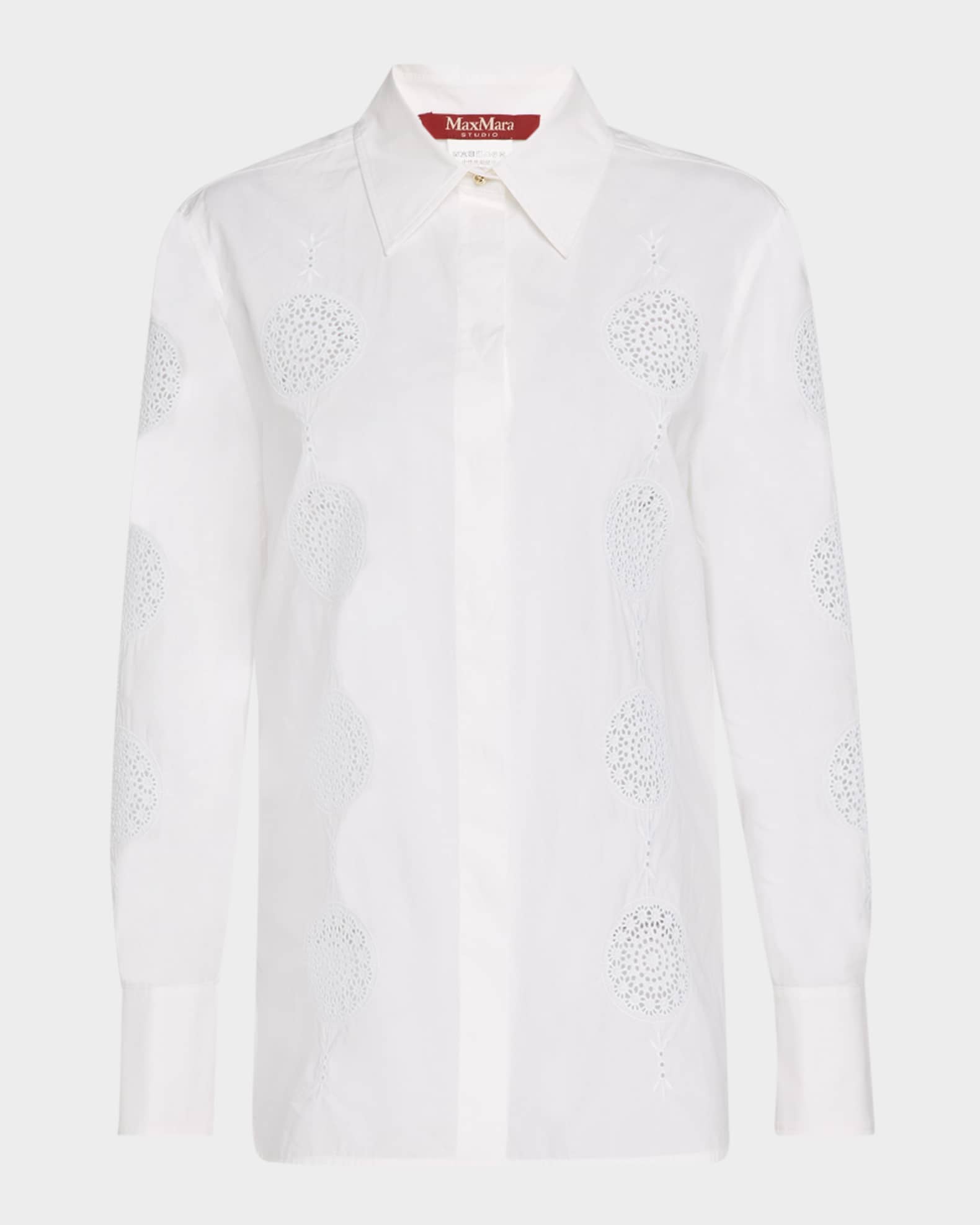 Max Mara Studio Sesia Button-Down Eyelet Shirt | Neiman Marcus