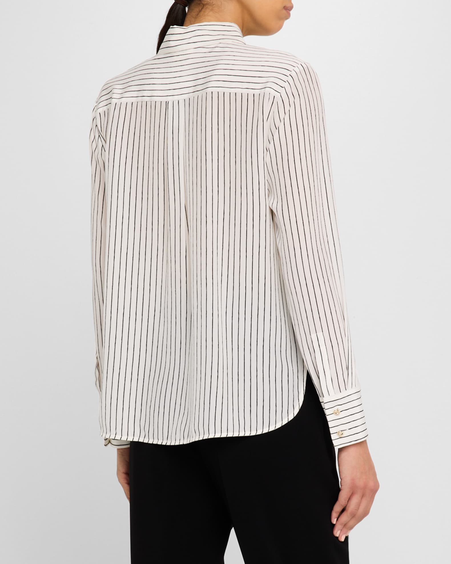 Max Mara Studio Lama Striped Button-Down Silk Shirt | Neiman