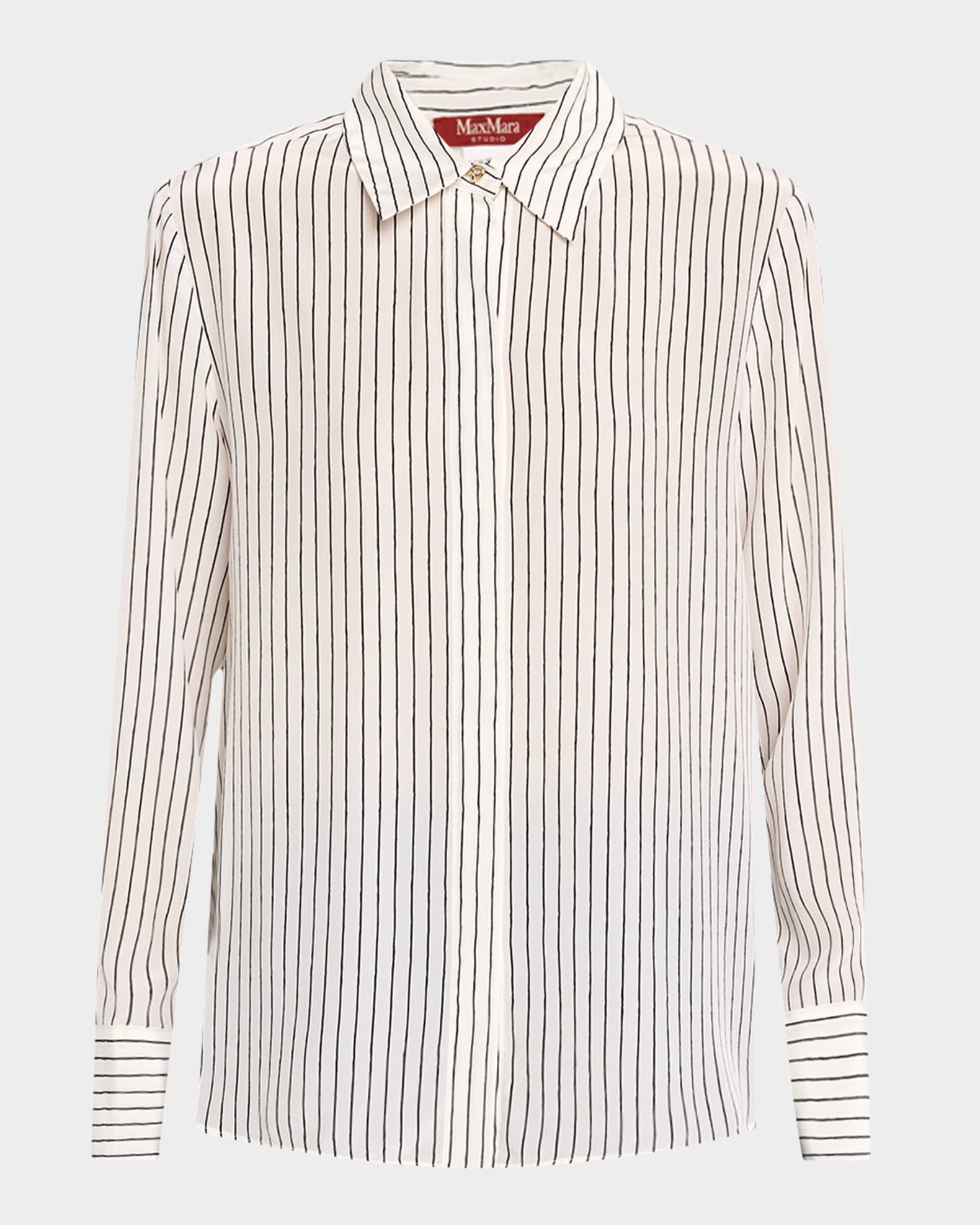 Max Mara Studio Lama Striped Button-Down Silk Shirt | Neiman