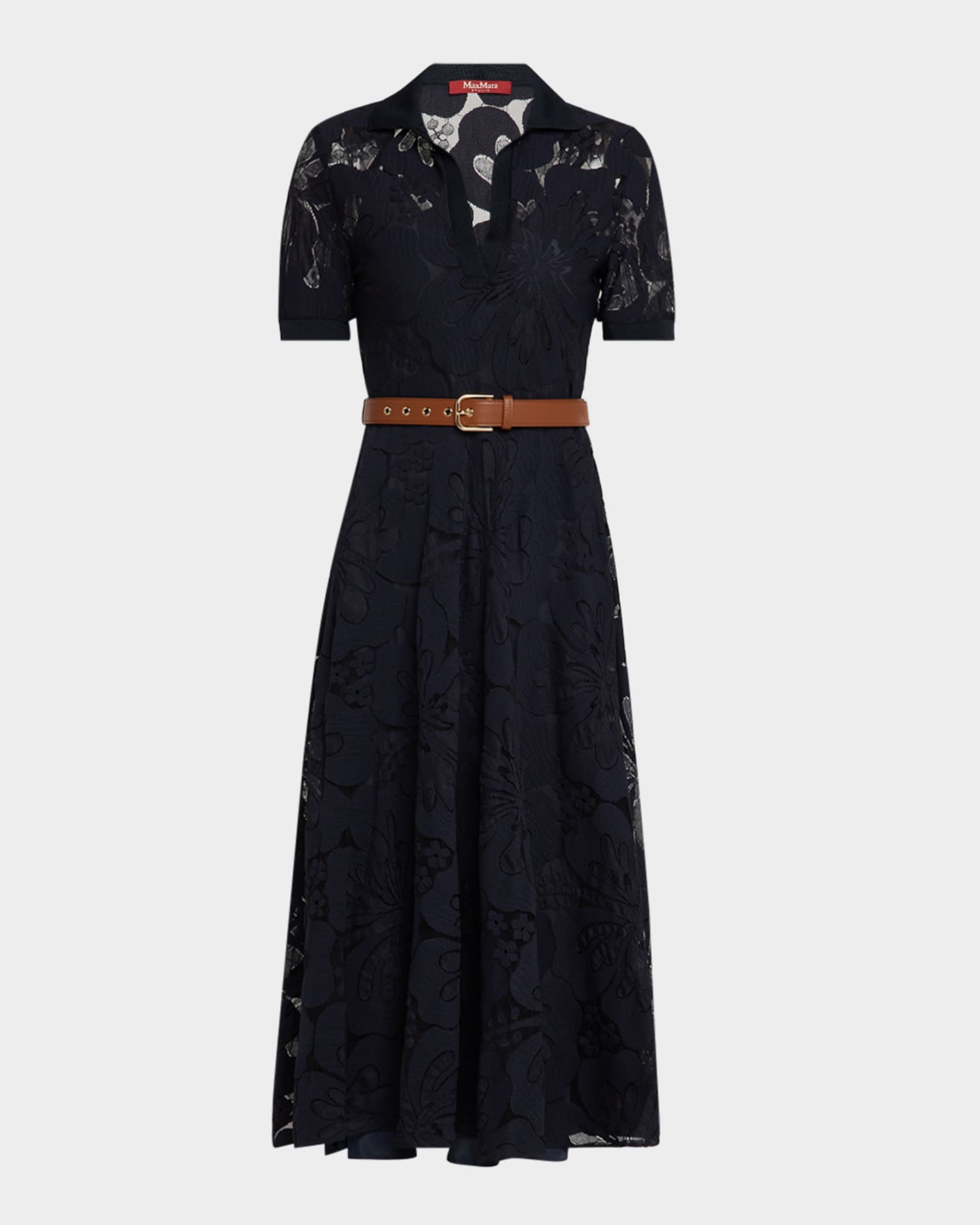 最前線の Mara Max Studio Dress Midi Lace Floral Belted Lambro ワンピース