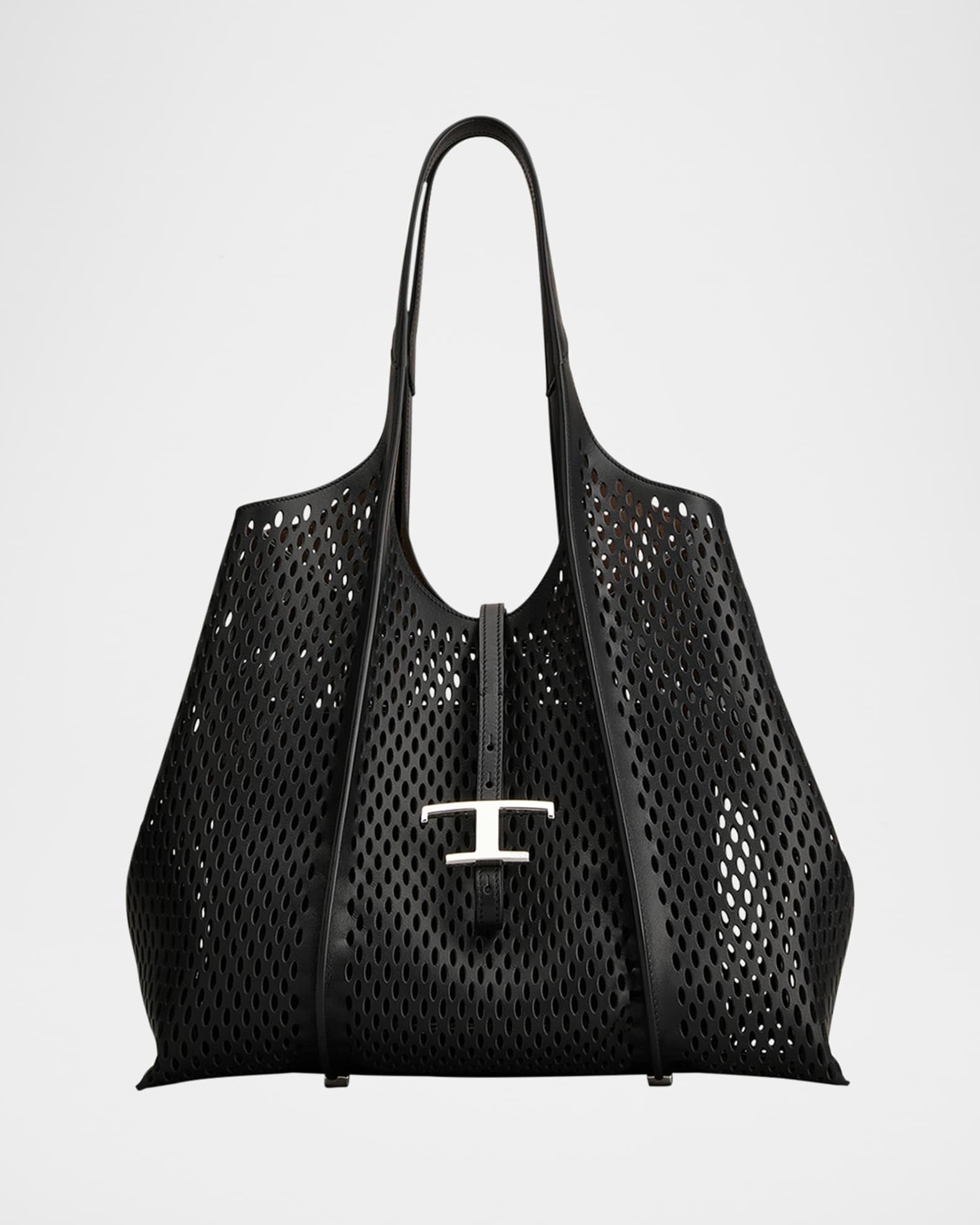 Medium Laser-Cut Leather Shopping Tote Bag 0
