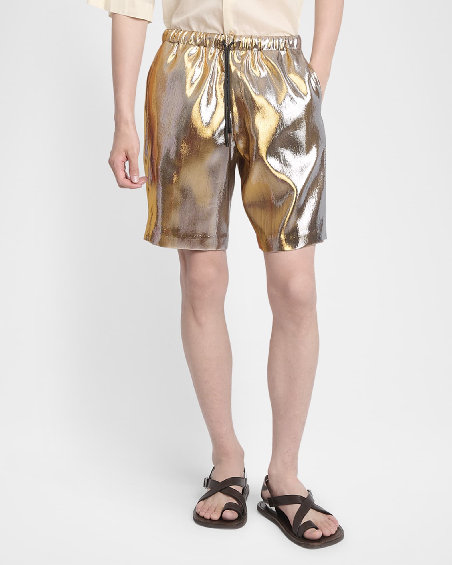 Dries Van Noten Men's Piperi Metallic Shorts | Neiman Marcus