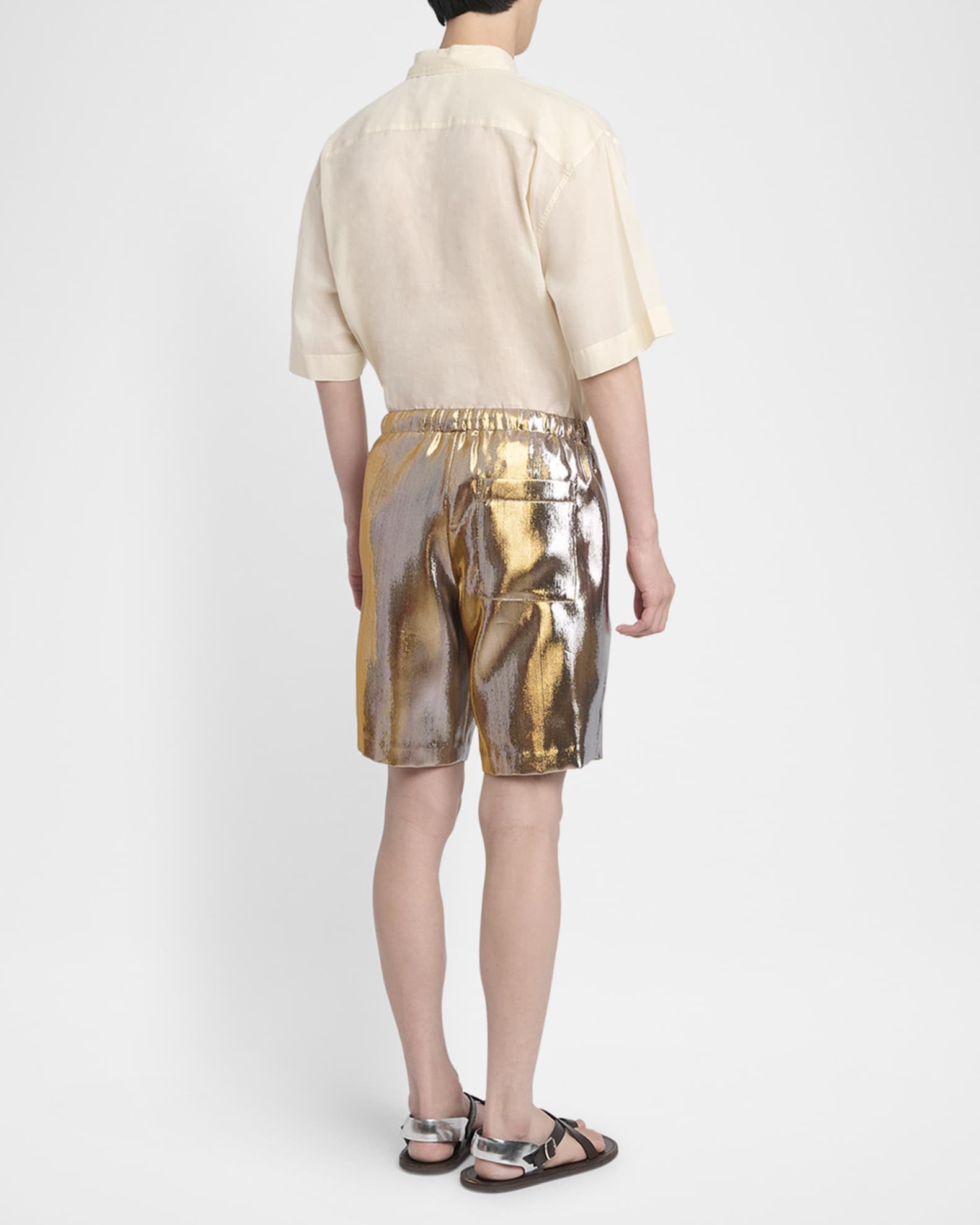 Dries Van Noten Men's Piperi Metallic Shorts | Neiman Marcus