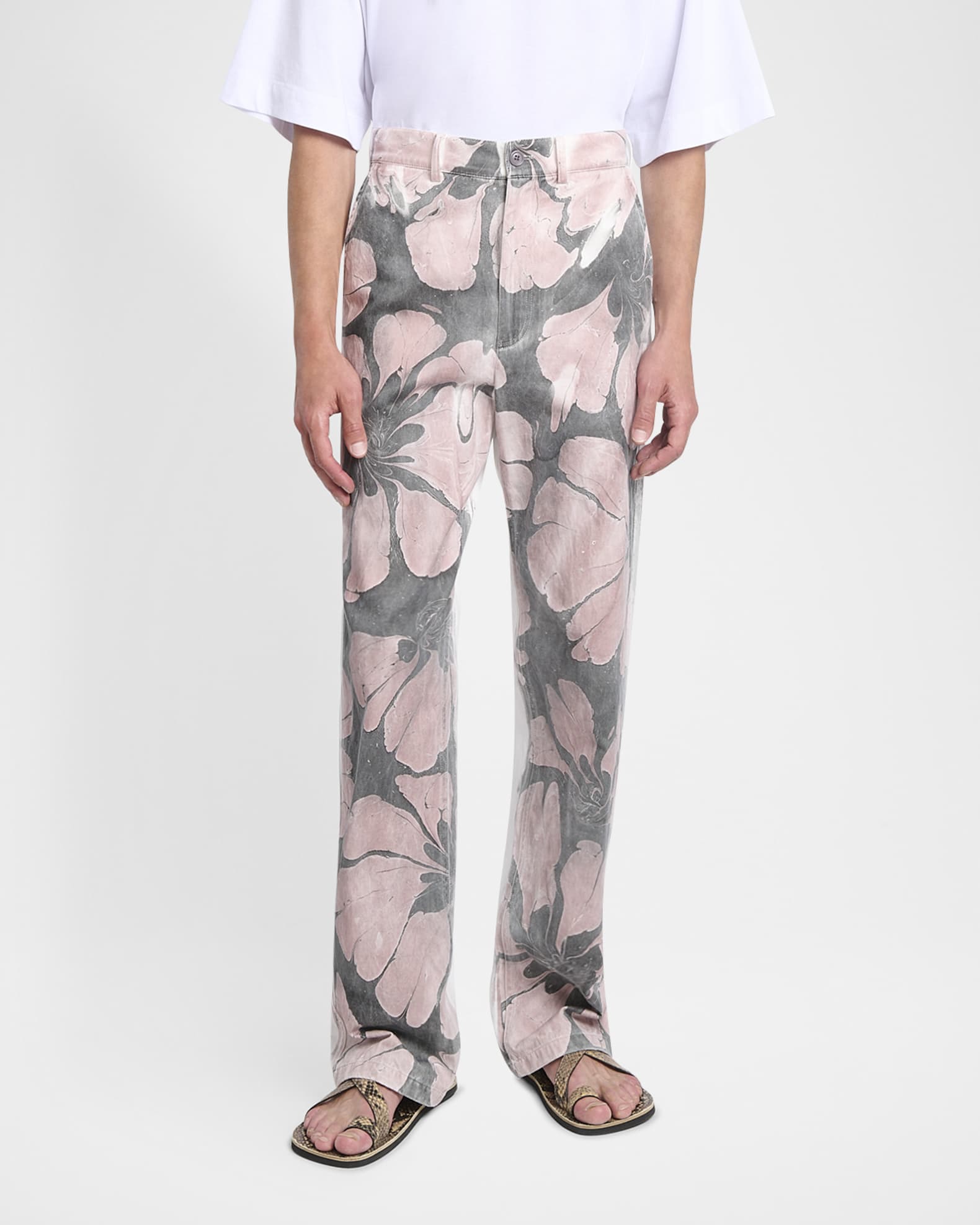 Dries Van Noten Men's Pynam Floral-Print Denim Pants | Neiman Marcus