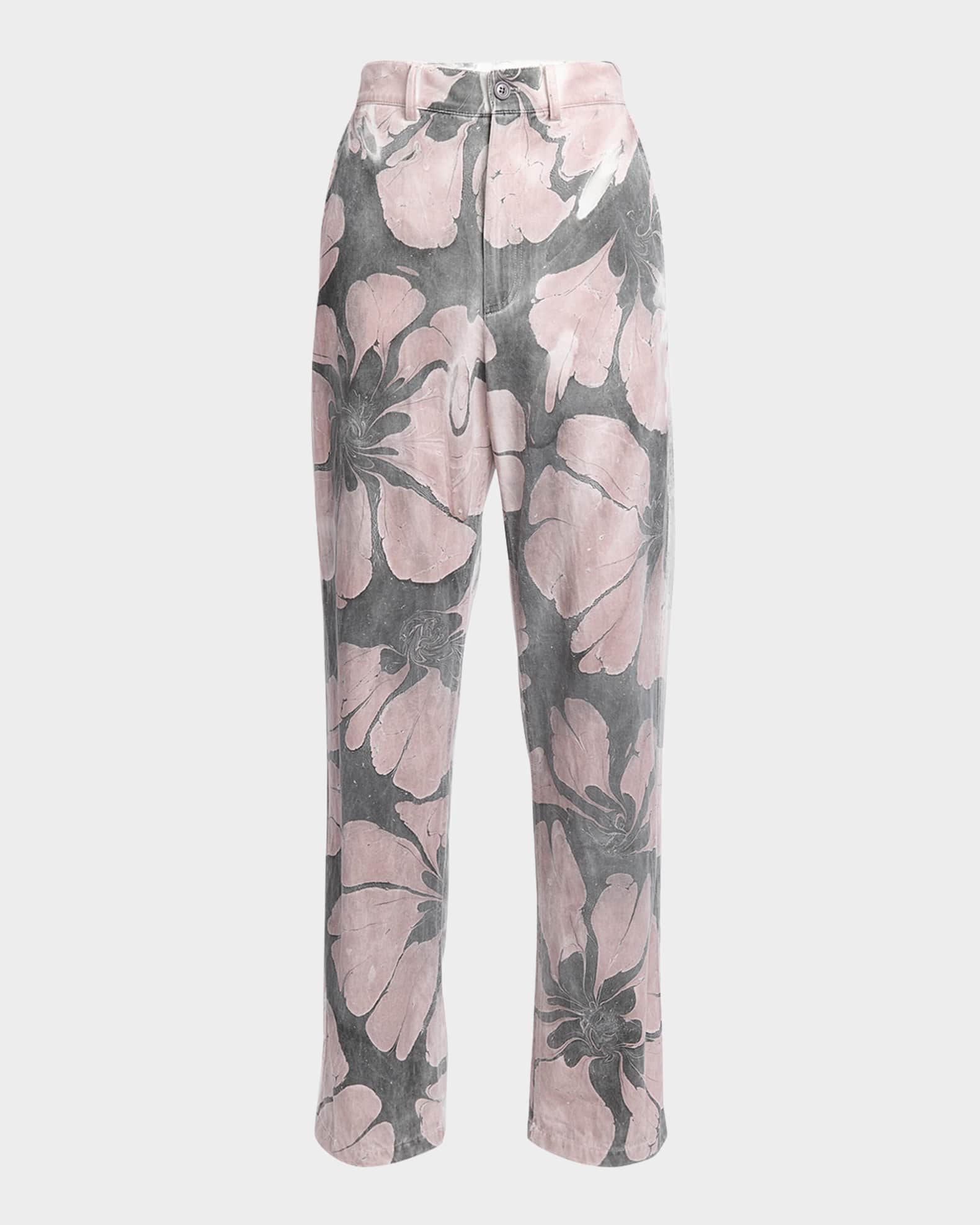 Dries Van Noten Men's Pynam Floral-Print Denim Pants | Neiman Marcus