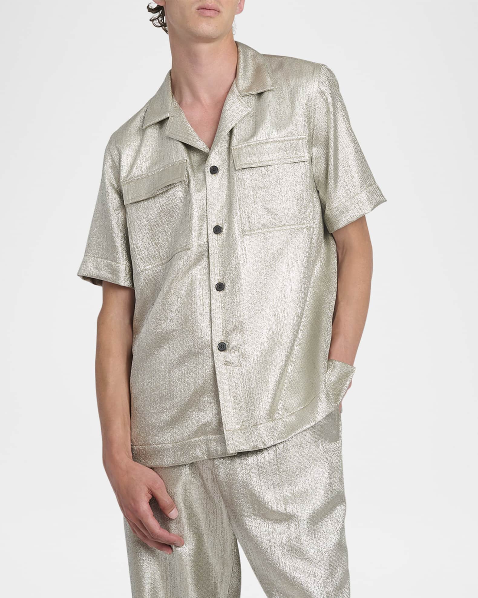 Dries Van Noten Men's Cameron Metallic Camp Shirt | Neiman