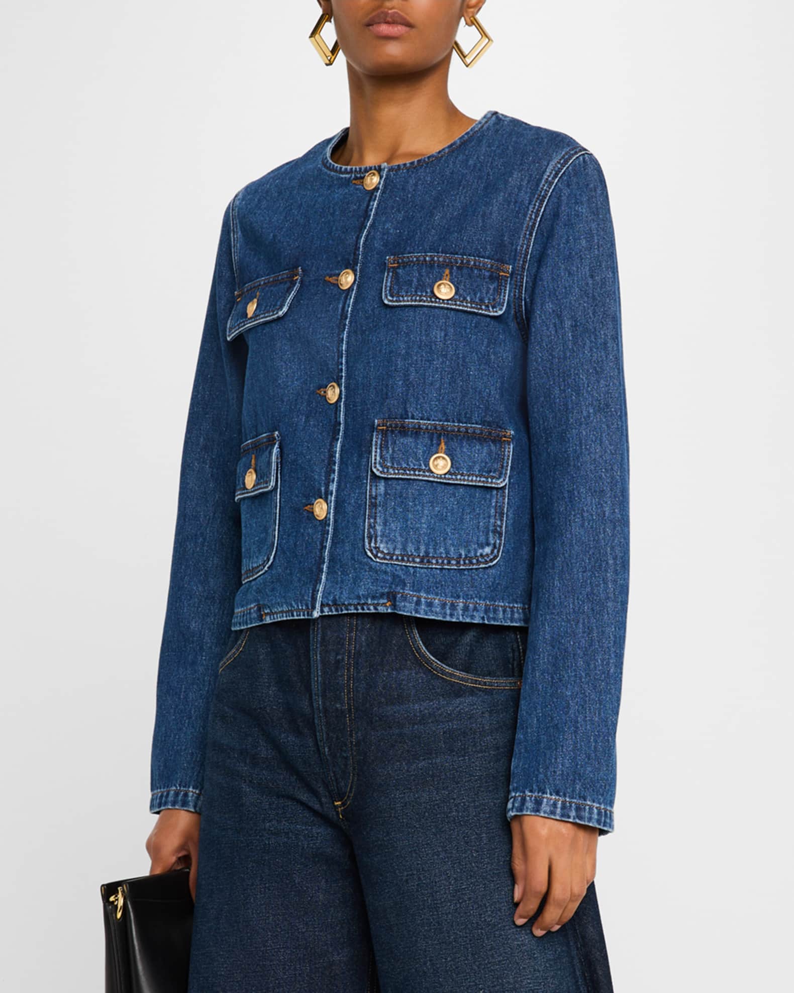 Vanessa Bruno ButtonDown Cotton Denim Jacket Neiman Marcus