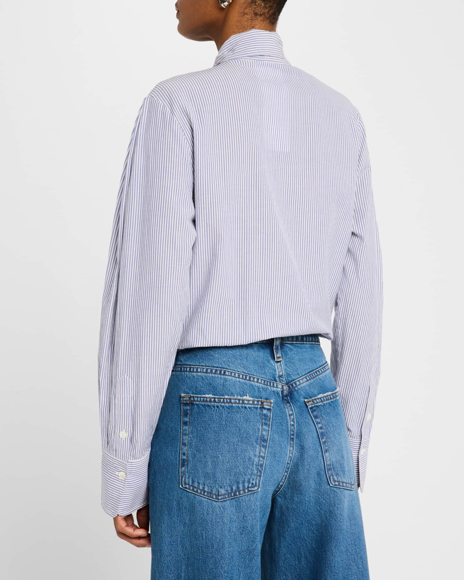 Striped Tie-Neck Cotton Blouse