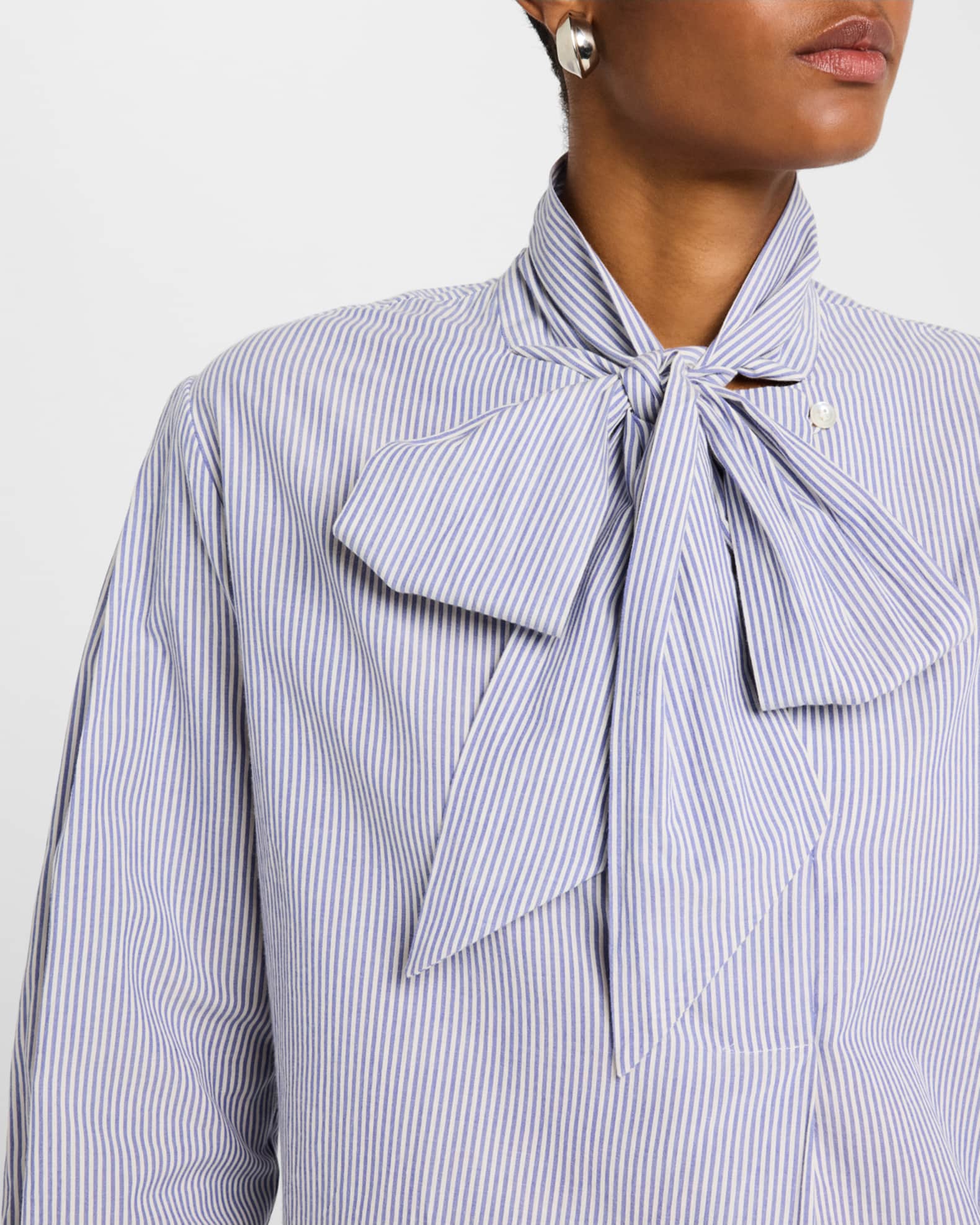 Striped Tie-Neck Cotton Blouse