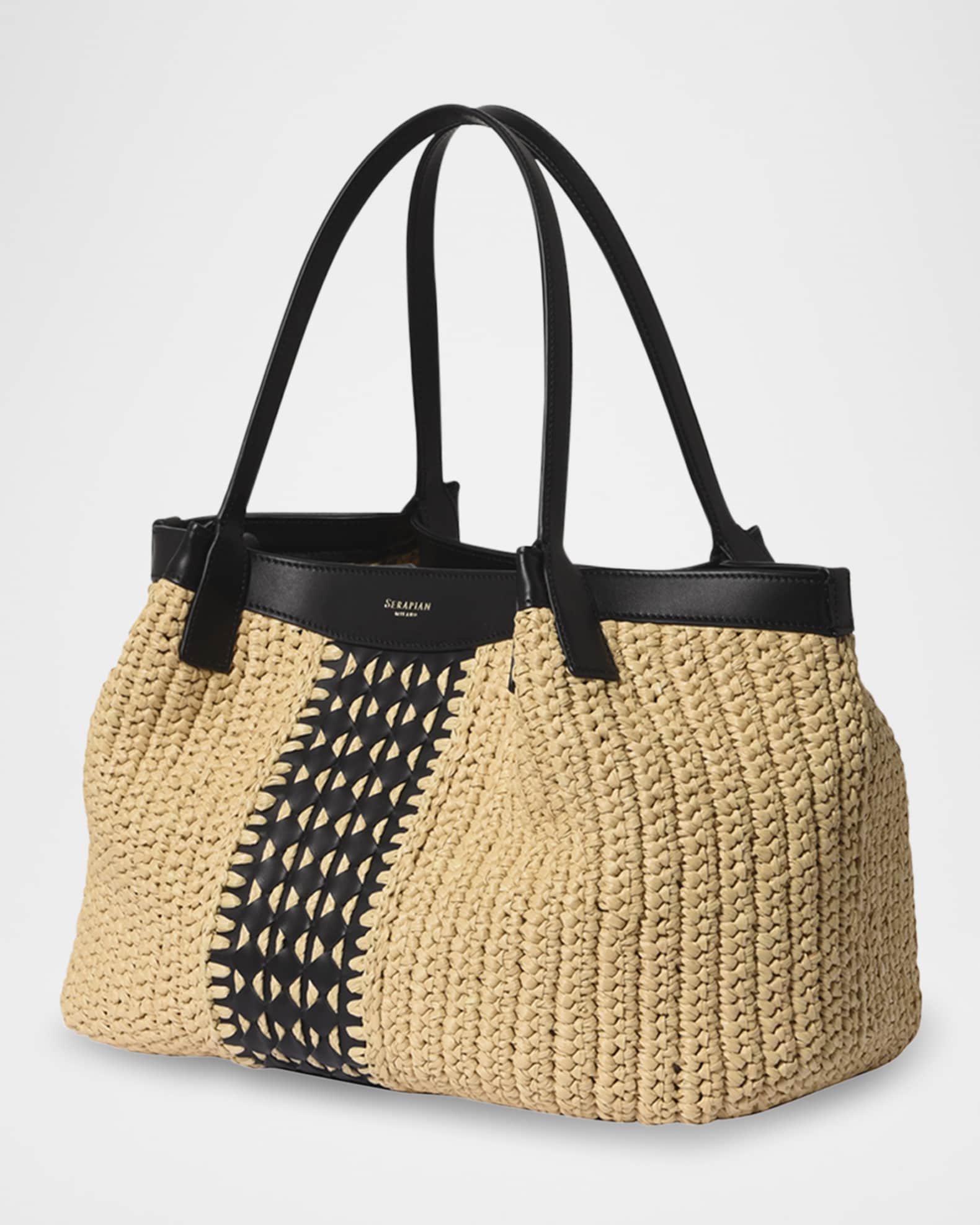Serapian Secret Crochet Raffia & Leather Tote Bag | Neiman Marcus