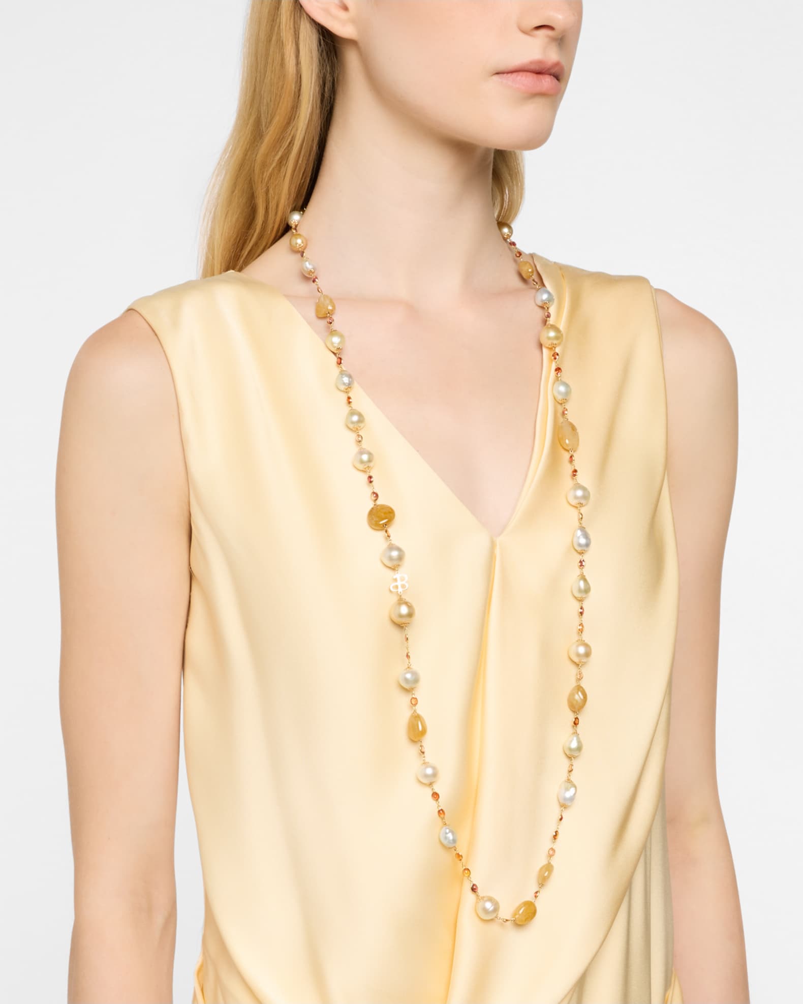 18K Yellow Gold South Sea Pearl and Sapphire Necklace, 42"L 1