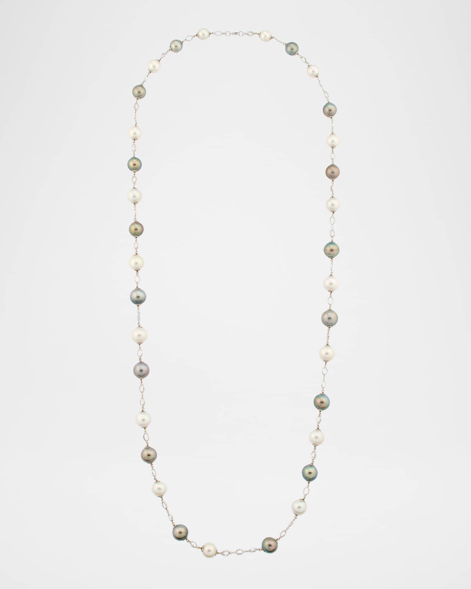 18K White Gold South Sea and Tahitian Pearl Necklace with Sapphires, 42"L 0