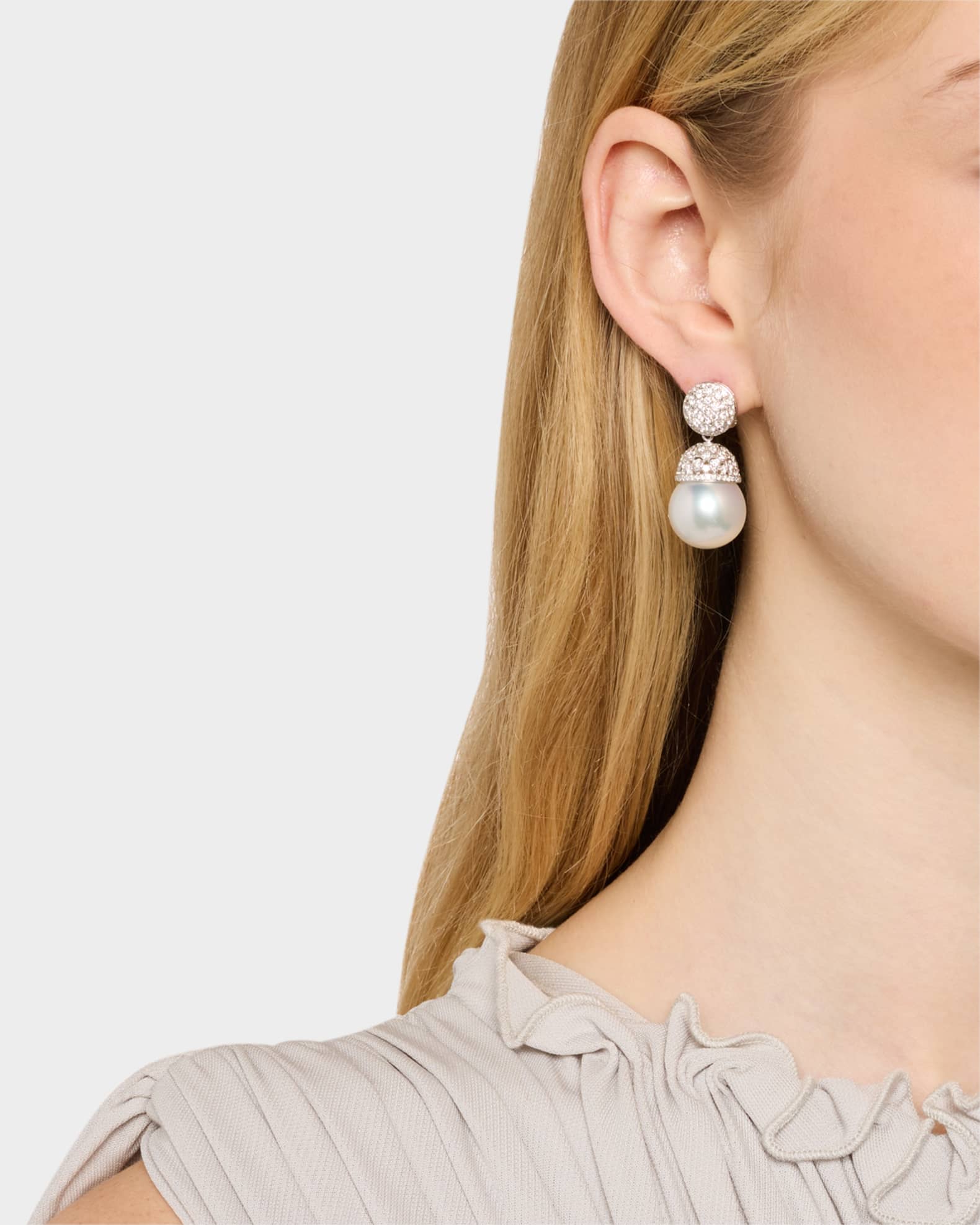 18K White Gold South Sea Pearl Earrings with Diamonds  1