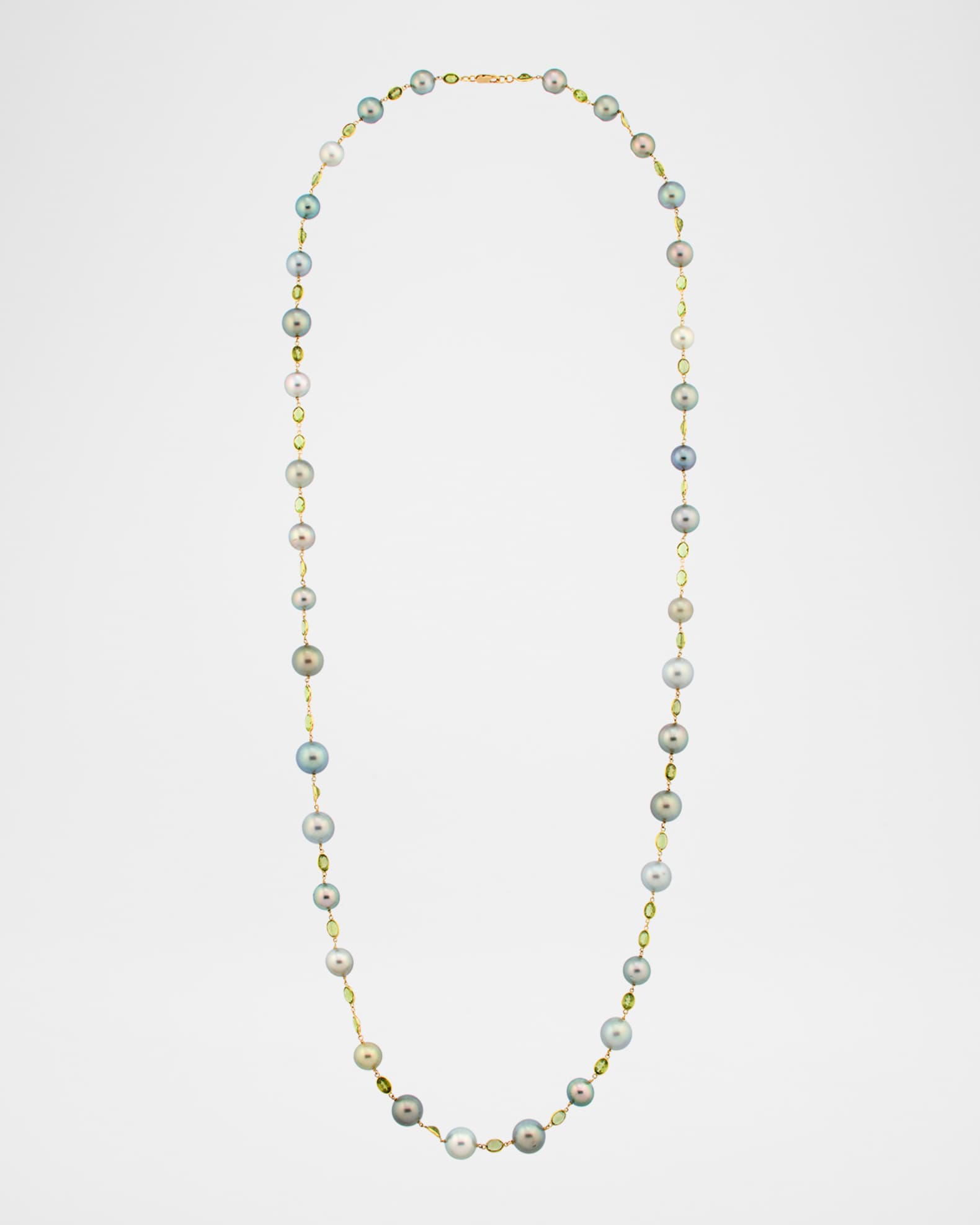 18K Yellow Gold Tahitian Pearl and Peridot Necklace, 32"L 0