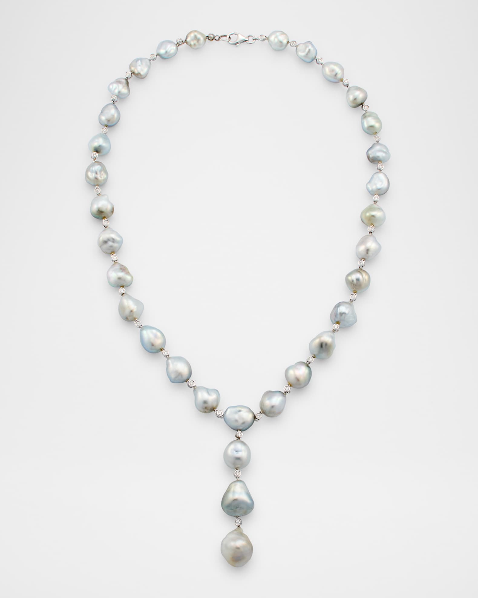 18K White Gold Tahitian Pearl Lariat Necklace with Diamonds, 18"L 0