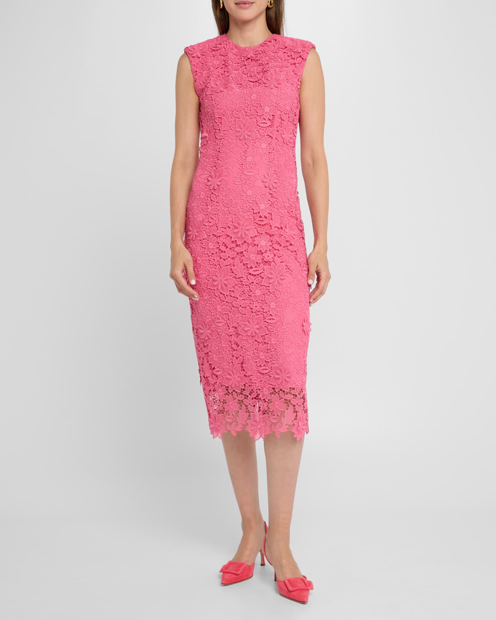 3D Floral Lace Sleeveless Midi Dress 1