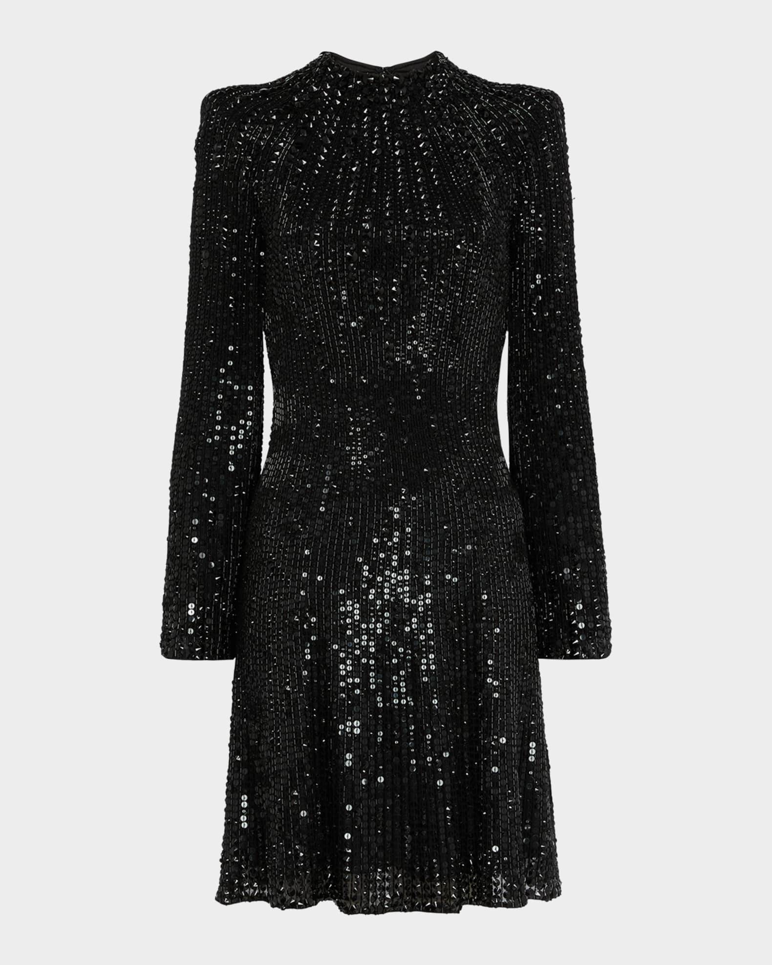 Crystal Crunch Long-Sleeve Mini Dress 0