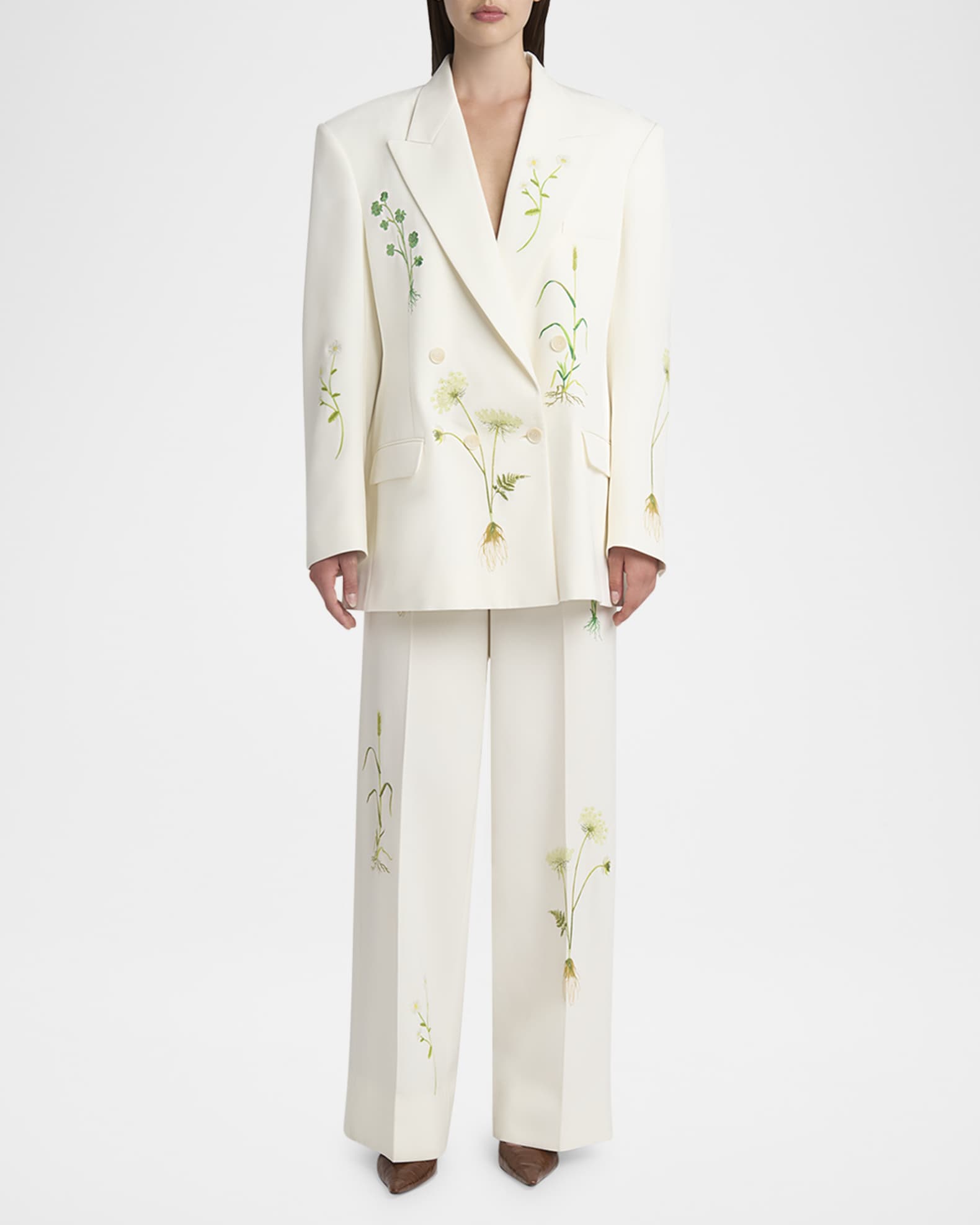 【送料&関税込】Stella McCartney Embroidered Wool Palazzo Pa Floral Embroidery Suit | Neiman Marcus