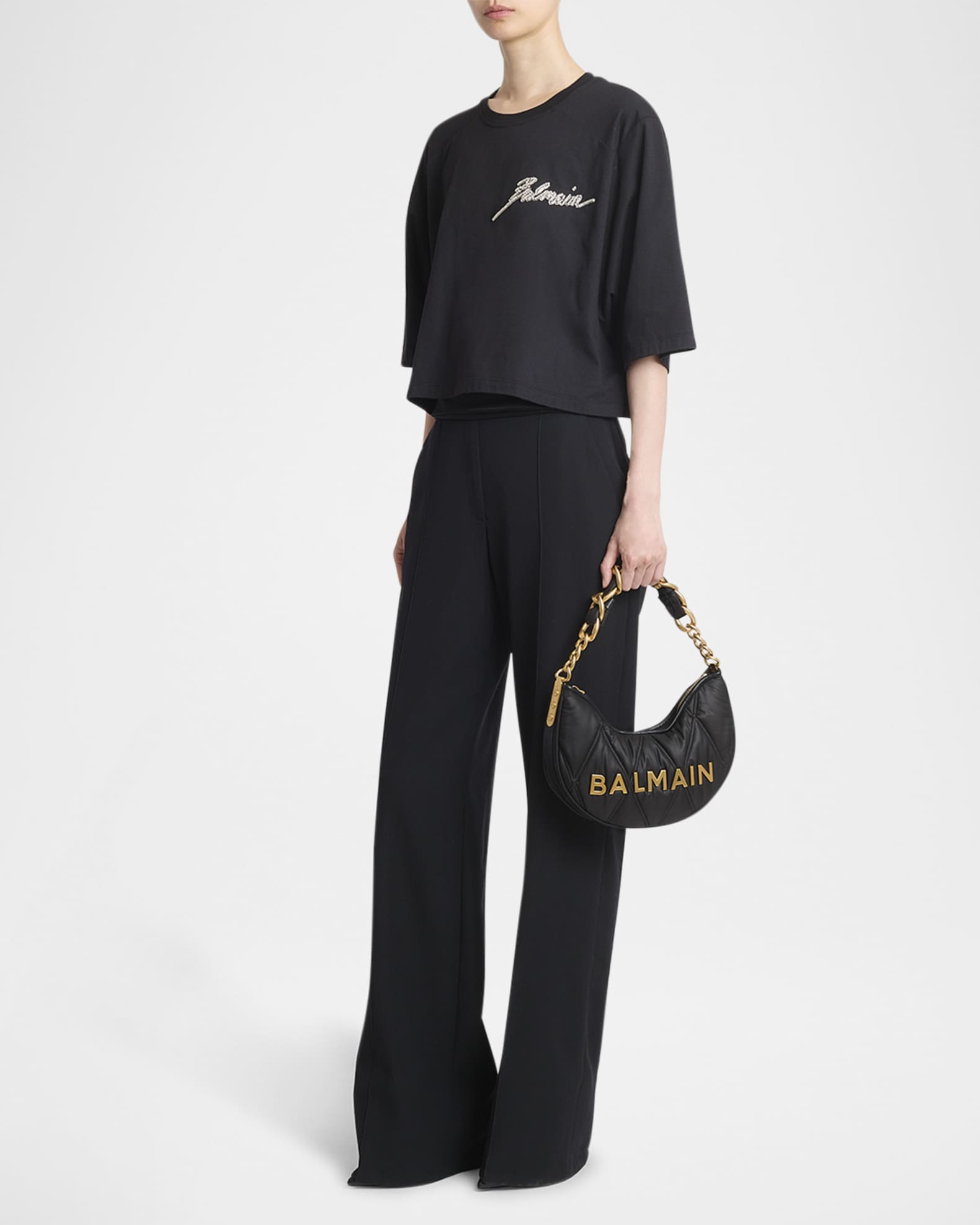 Balmain 1945 Moon Shoulder Bag in Grid Quilted Nylon
