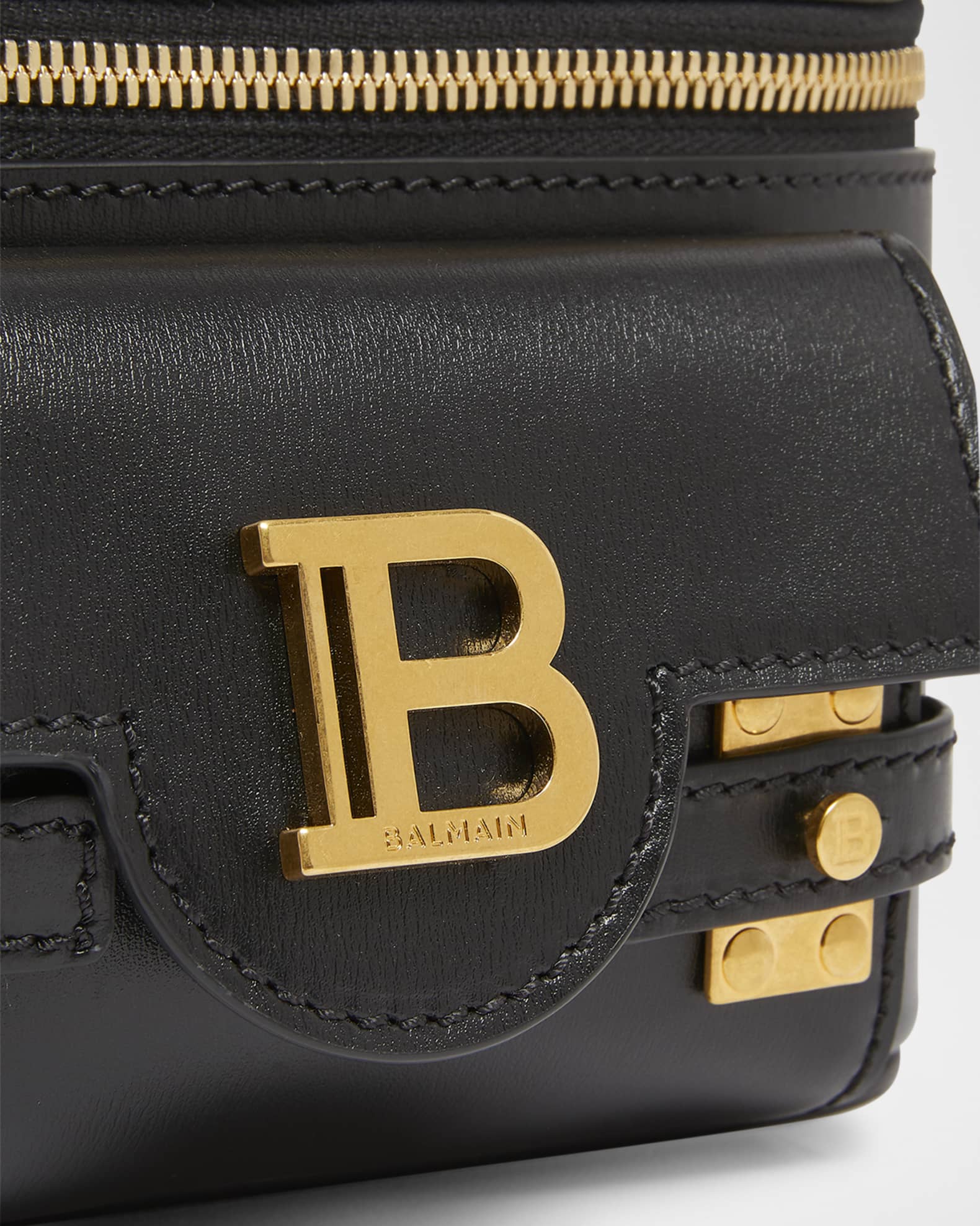 Balmain B Buzz Zip Vanity Top-Handle Bag in Calfskin