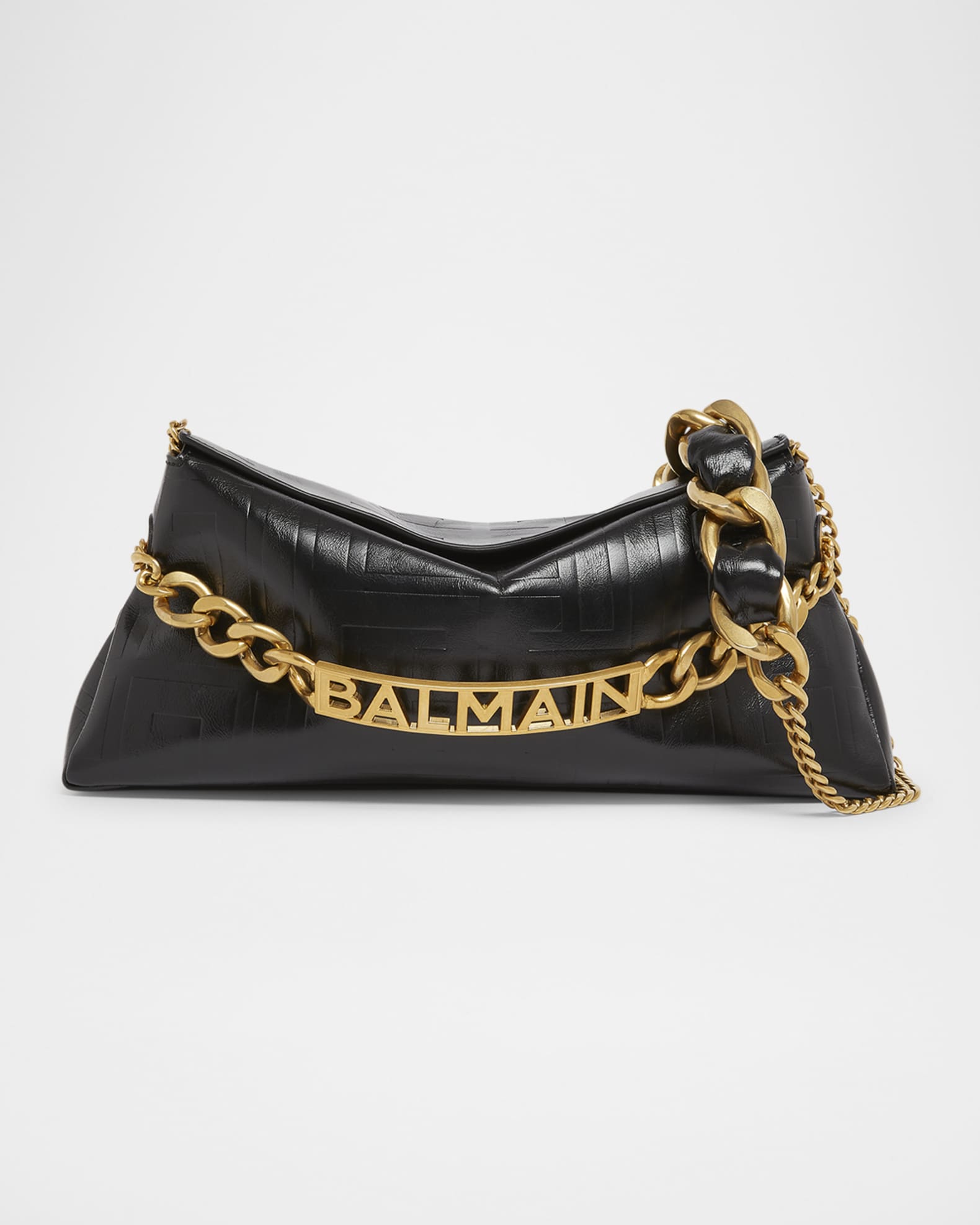 Balmain 1945 Pouch Crossbody Bag in PB Embossed Crinkle