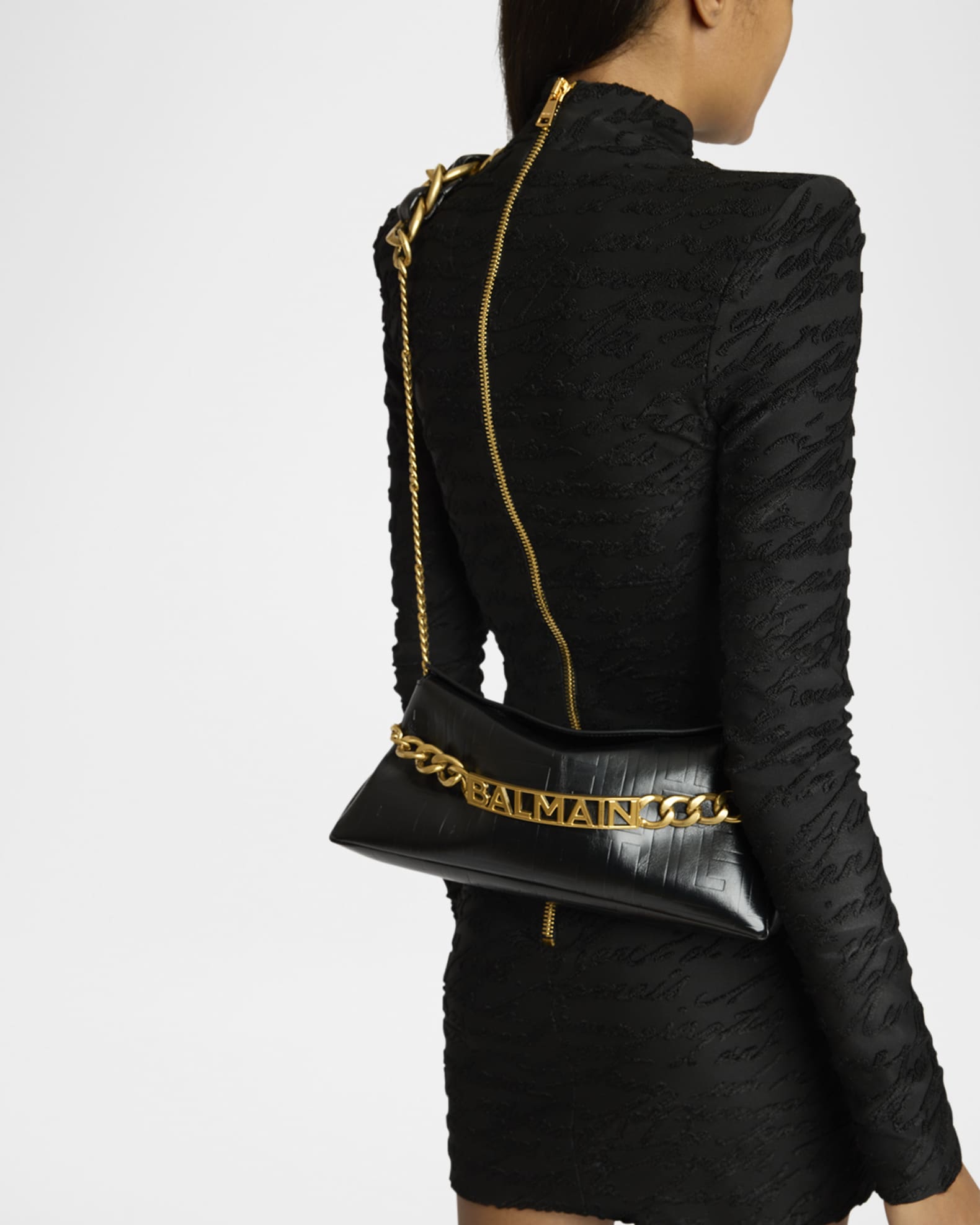 Balmain 1945 Pouch Crossbody Bag in PB Embossed Crinkle