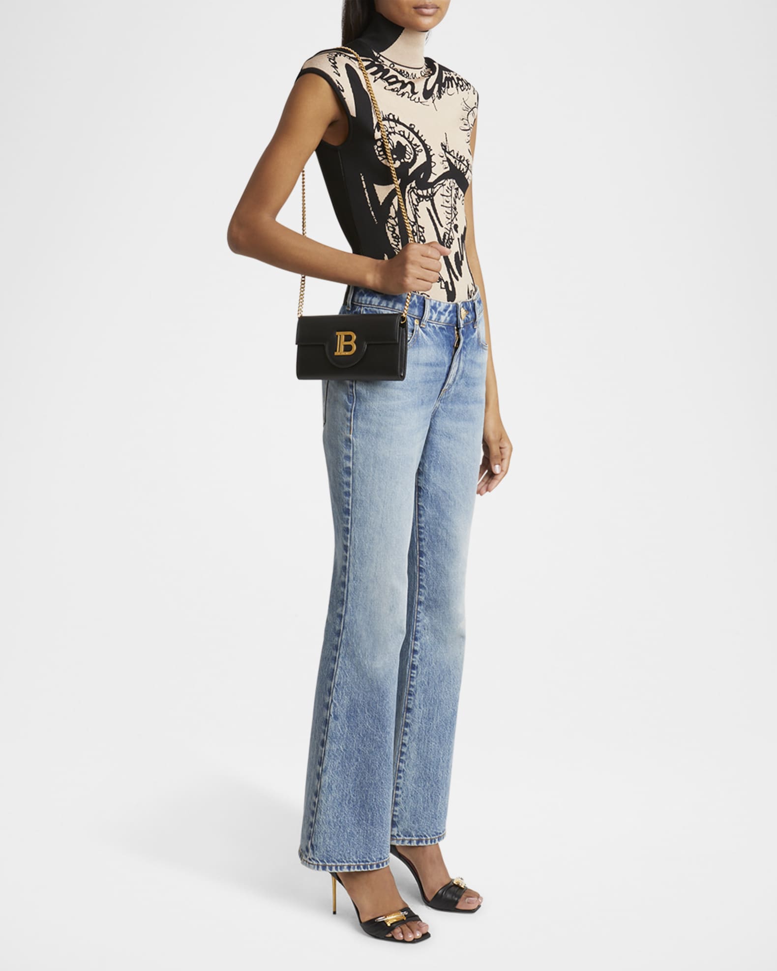 Balmain B Buzz Wallet on Chain in Calfskin Leather | Neiman