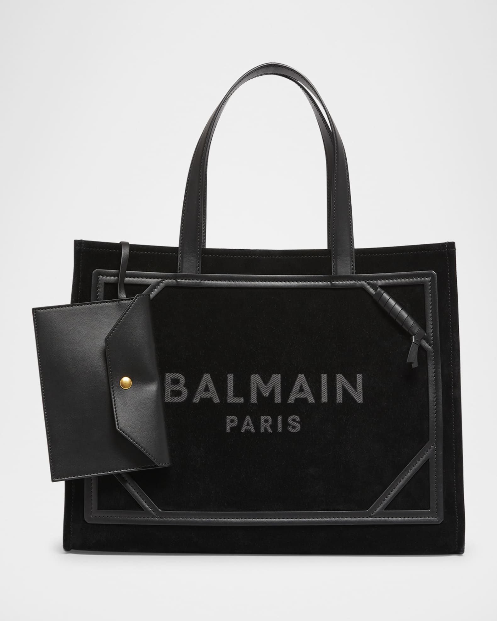 【関税&送料込】Balmain Borsa Shopper B-Army Balmain B Army Medium Shopper Tote Bag in Suede | Neiman Marcus