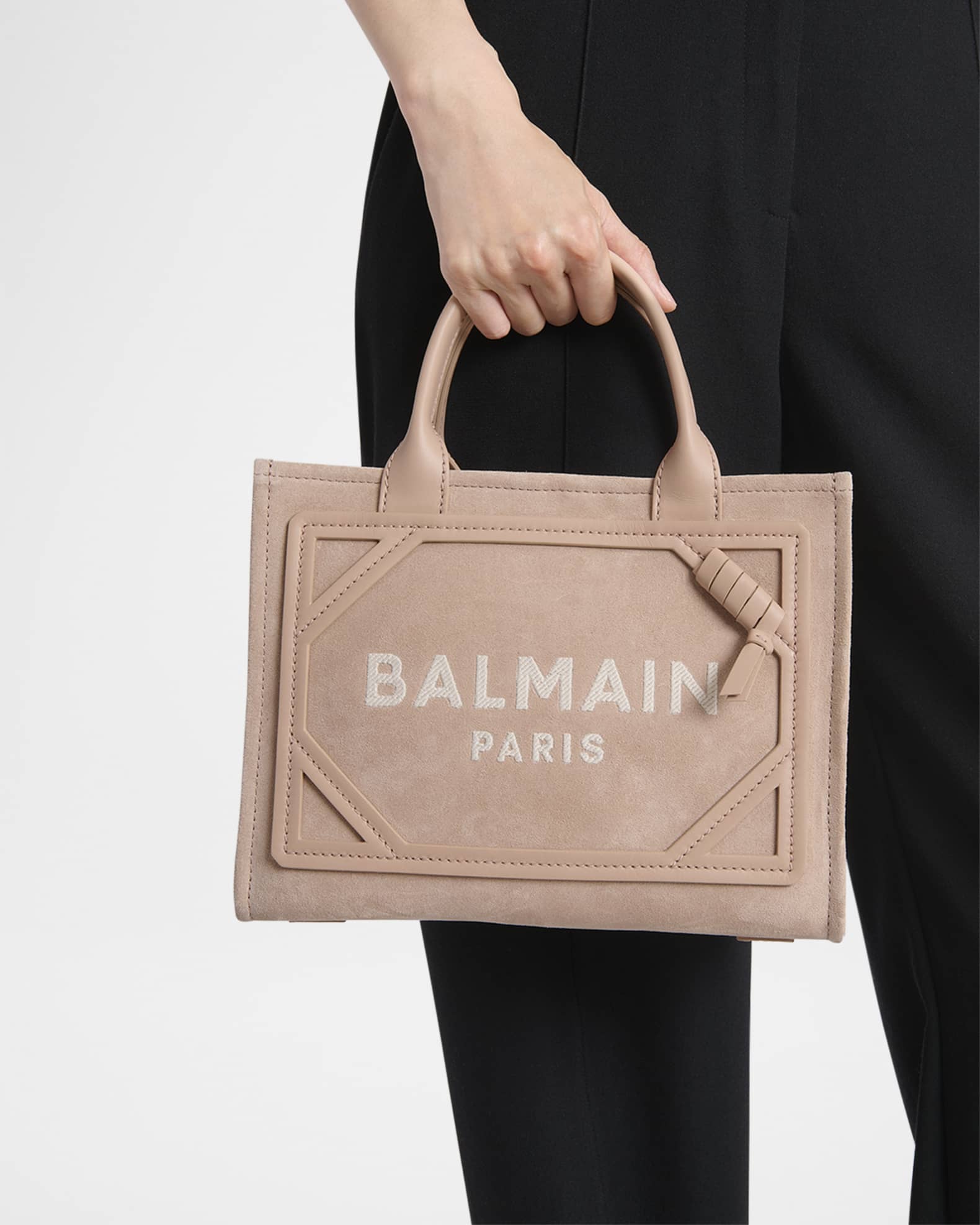 Balmain B Army Small Shopper Tote Bag in Suede | Neiman Marcus