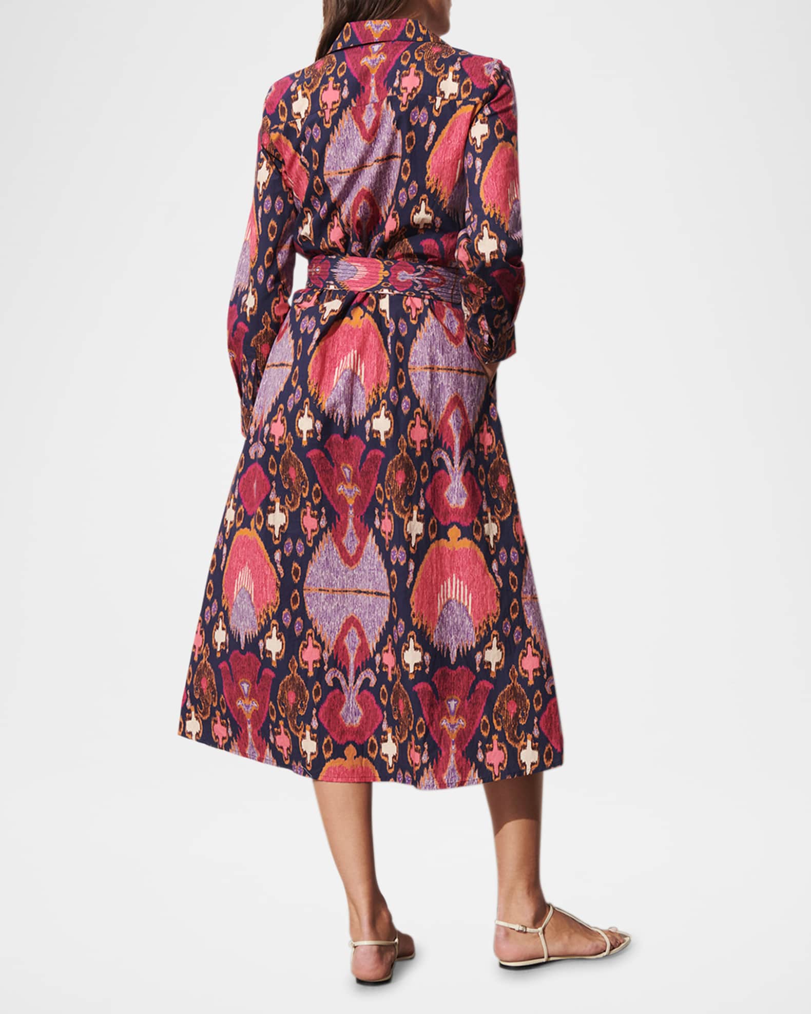 Bassa Printed Long-Sleeve Belted Midi Shirtdress