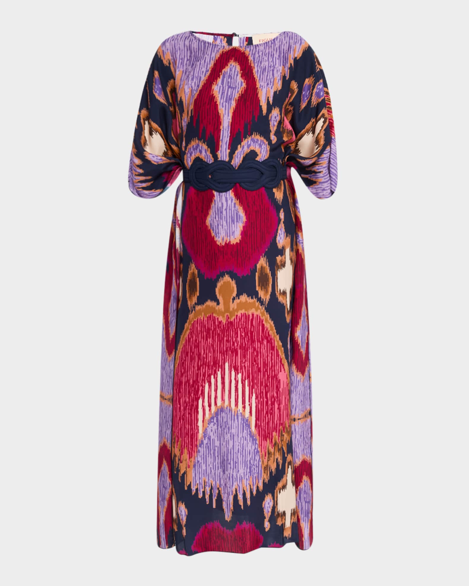Elizabeth Ikat Print Belted Maxi Kaftan Dress