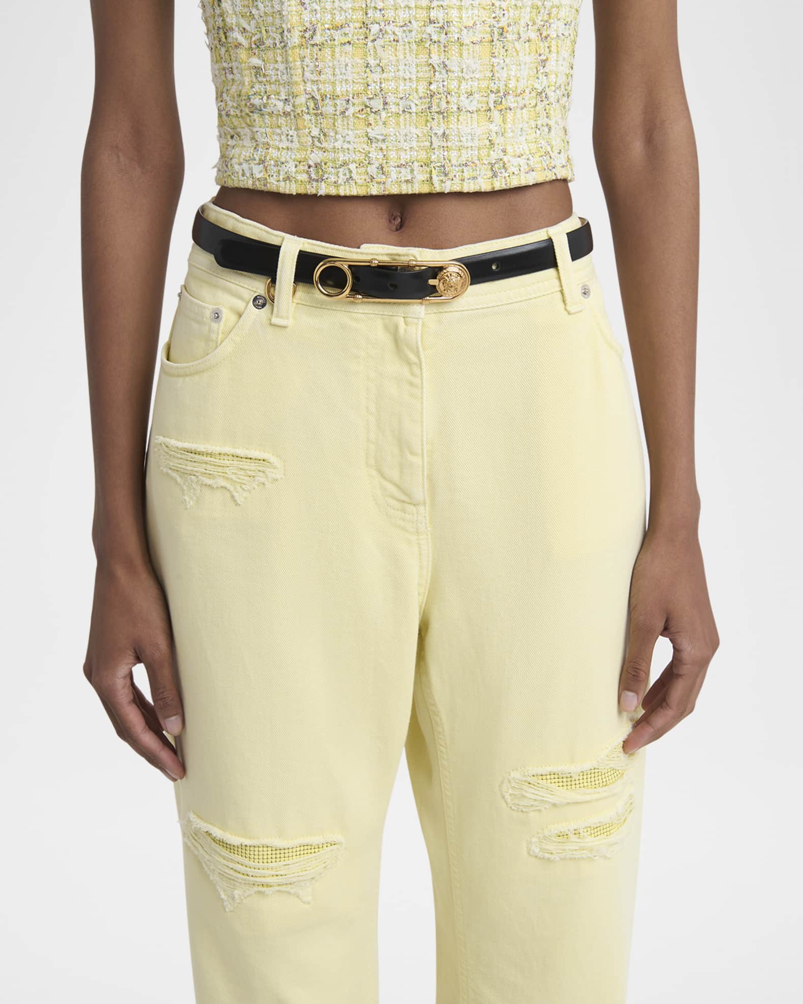 Medusa Safety Pin Leather Belt - Thumbnail 2