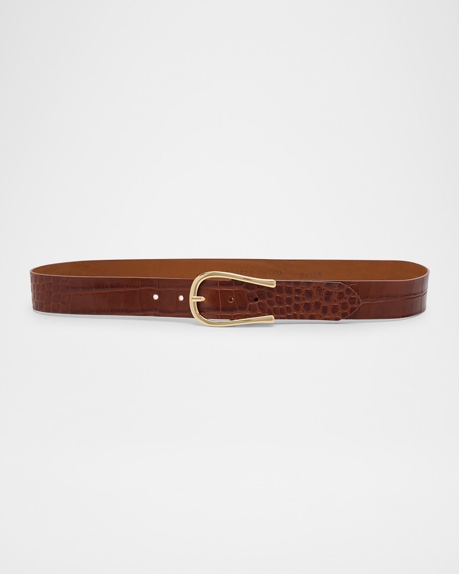 Streets Ahead Croc-Embossed Leather Belt | Neiman Marcus display picture 2