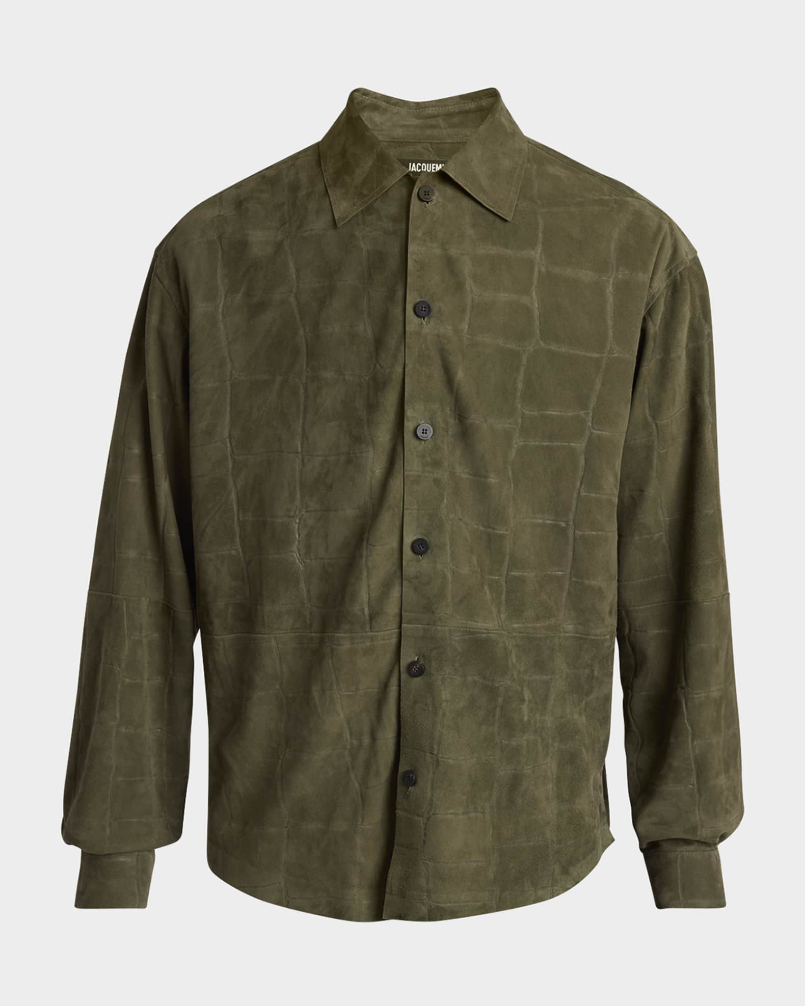 Men's Croc-Embossed Leather Sport Shirt 0