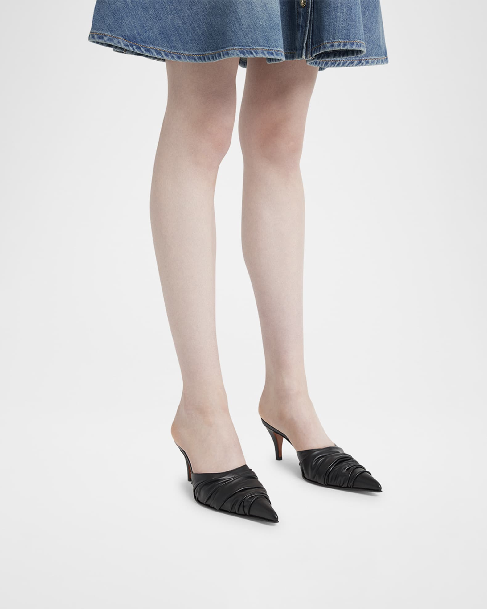 Ruched Leather Mule Pumps 1