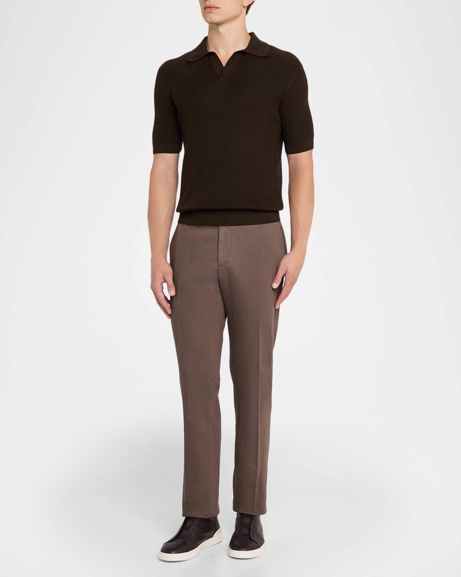 Men's Textured Johnny Collar Short-Sleeve Polo Sweater 1