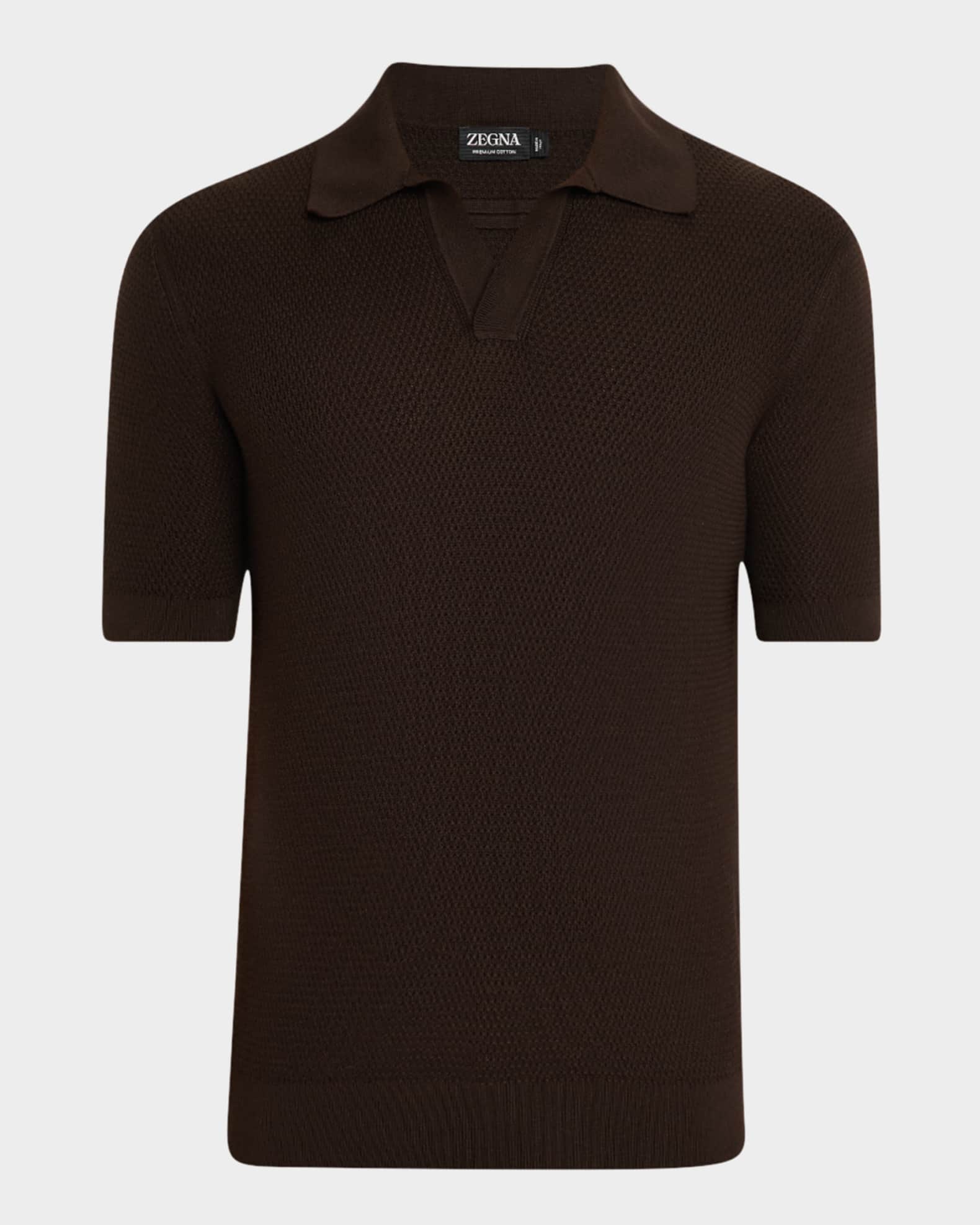 Men's Textured Johnny Collar Short-Sleeve Polo Sweater 0