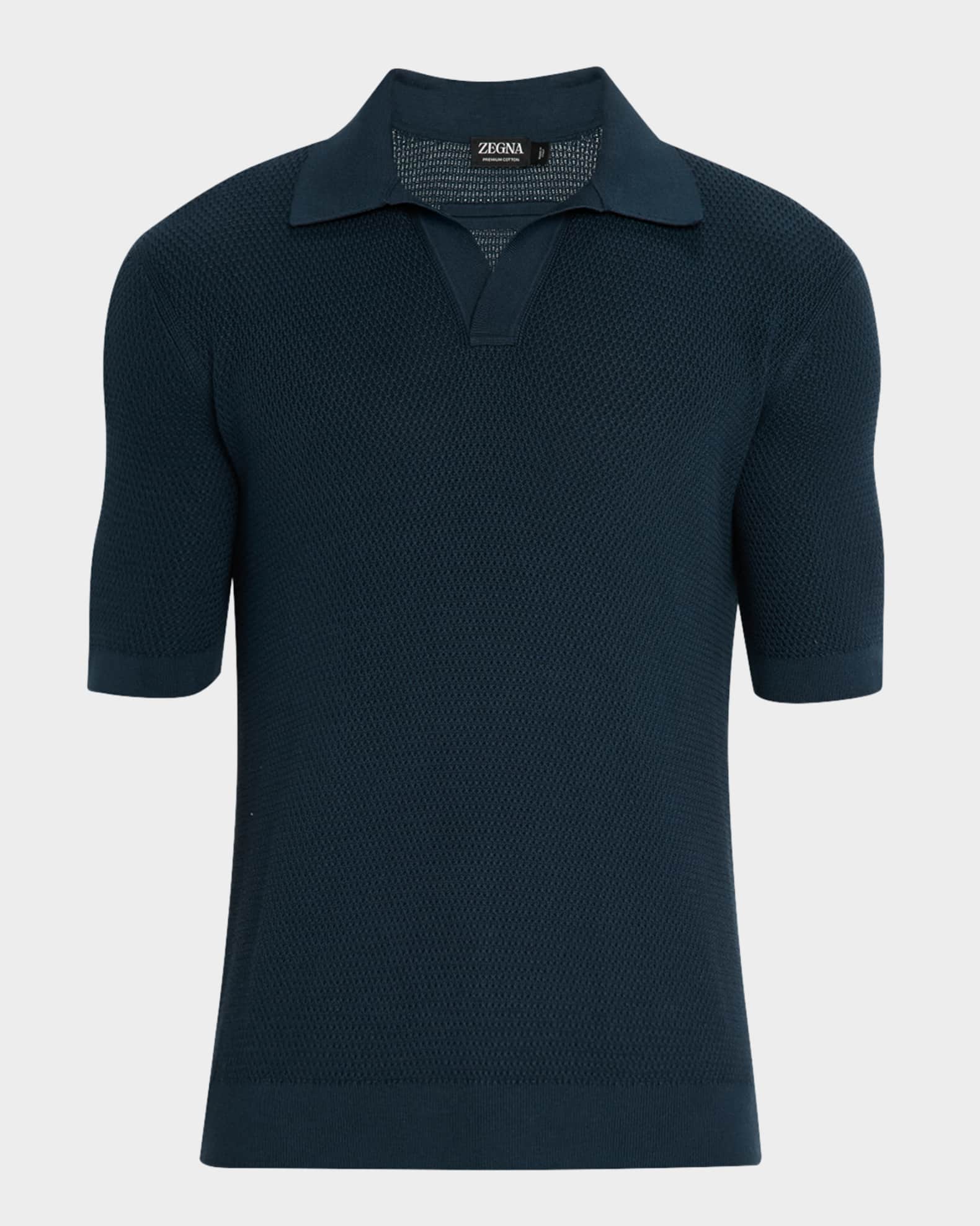 Men's Cotton Textured Johnny-Collar Polo Sweater 0