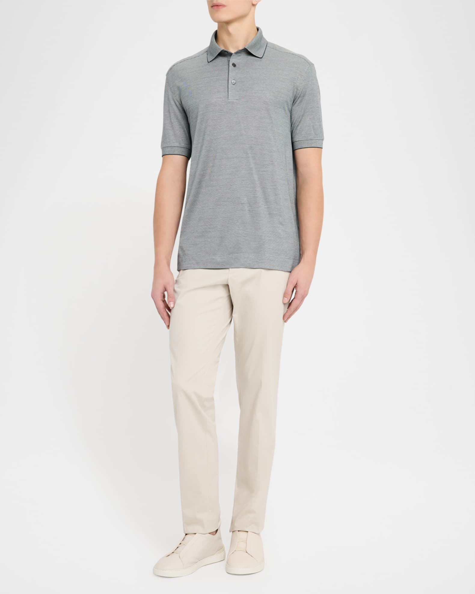 ZEGNA Men's Cotton and Silk Polo Shirt | Neiman Marcus