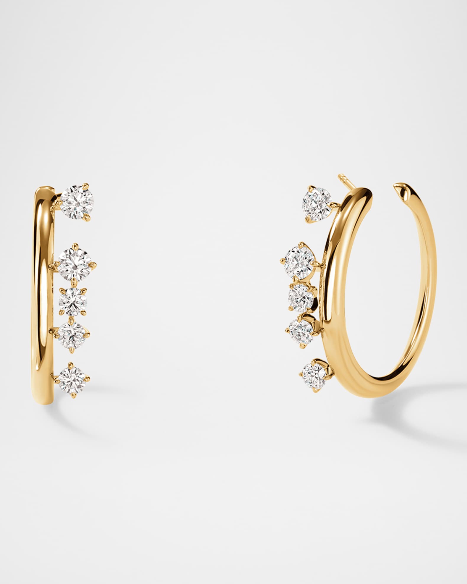 18K Yellow Gold Barre Floating Diamond Small Hoops 0