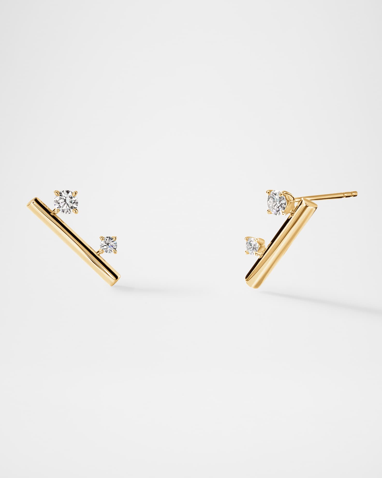 18K Yellow Gold Barre Floating Diamond Climber Earrings 0