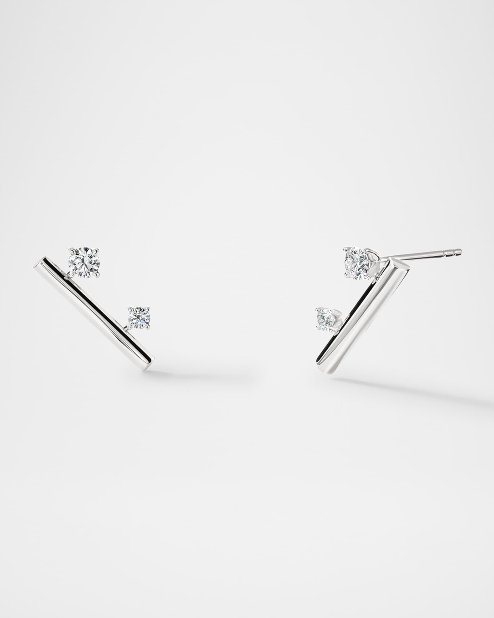 18K White Gold Barre Floating Diamond Climber Earrings 0