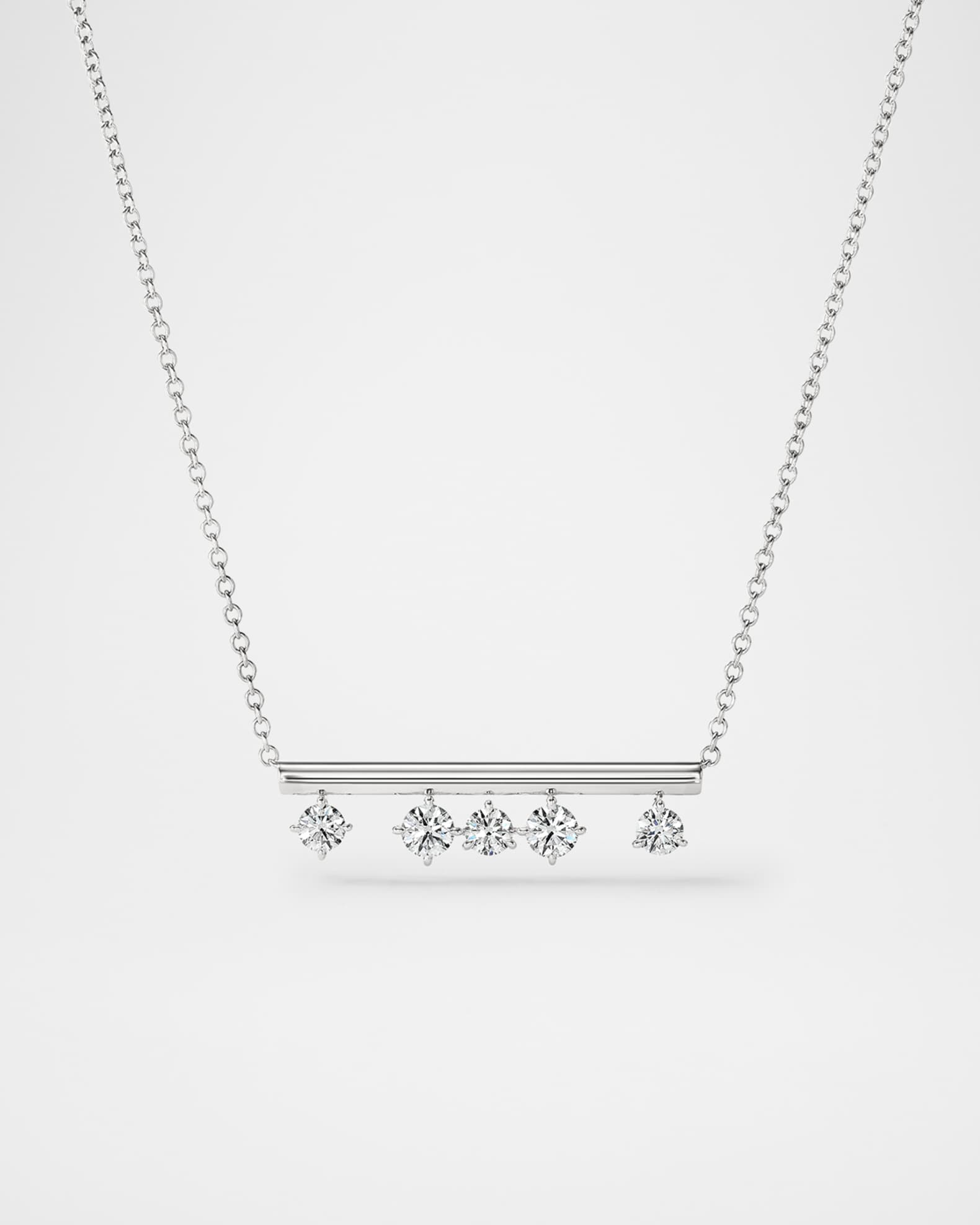18K White Gold Barre Floating Diamond Pendant Necklace 0