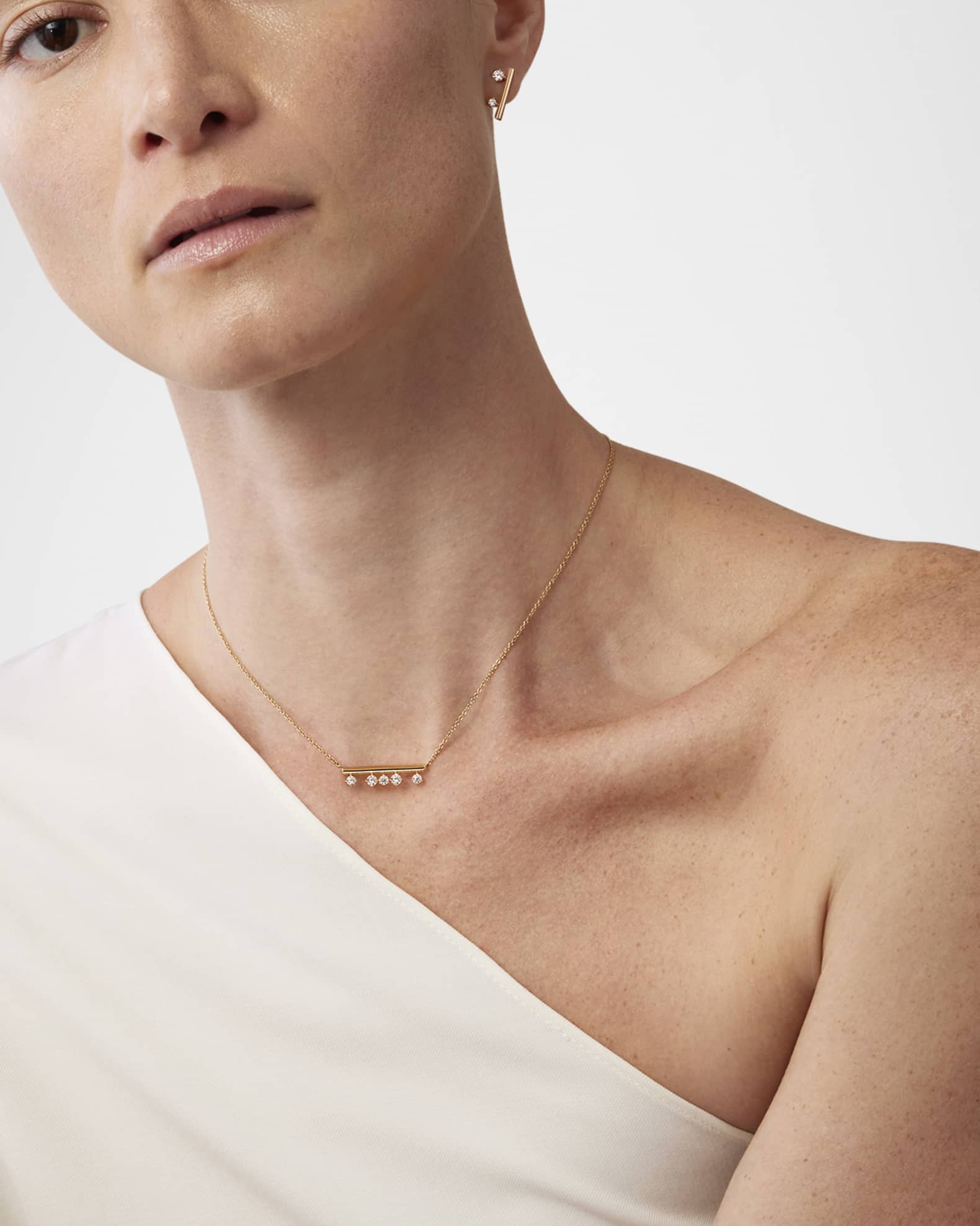 18K Yellow Gold Barre Floating Diamond Pendant Necklace 1