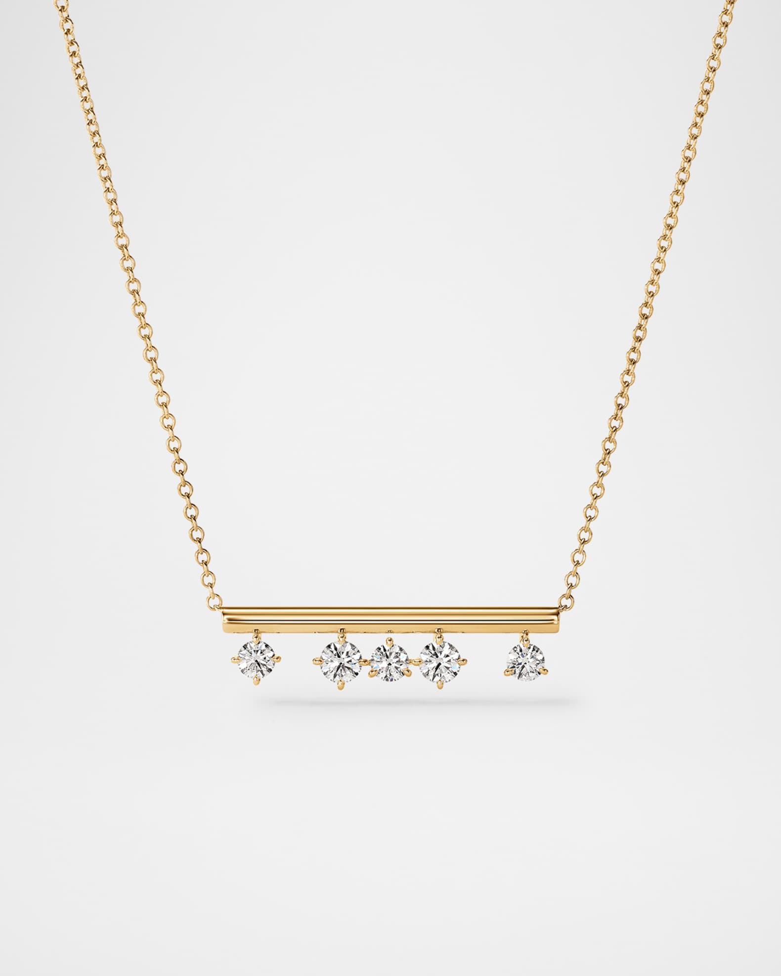 18K Yellow Gold Barre Floating Diamond Pendant Necklace 0